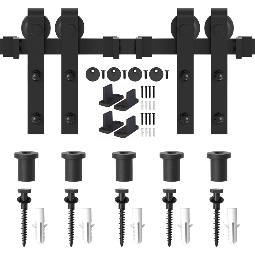 WINSOON GCM2086 72-in Matte Matte Black Indoor J-strap Double Barn door hardware kit