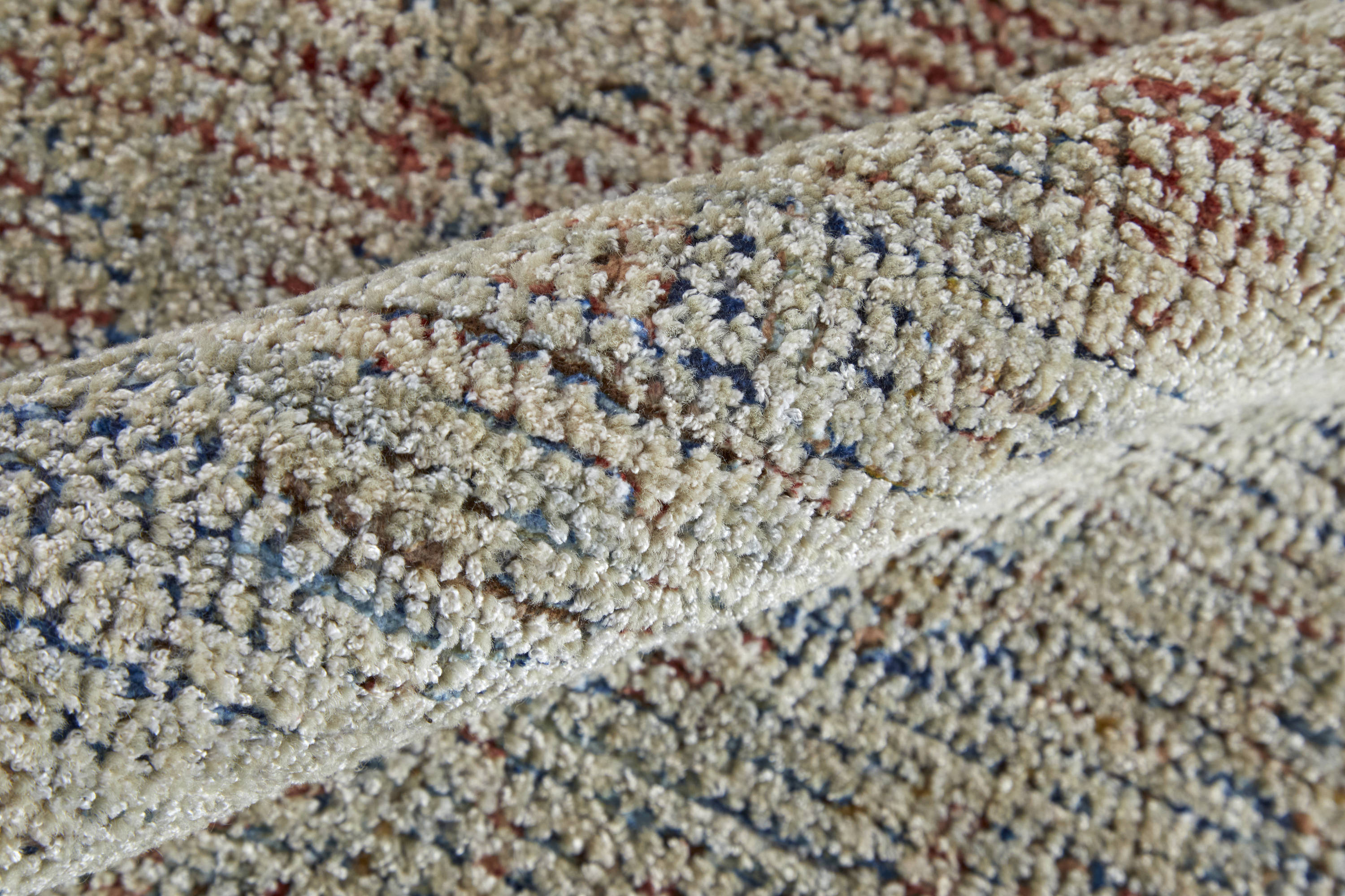 Caldwell Distressed Ivory Blue Red Wool Area Rug