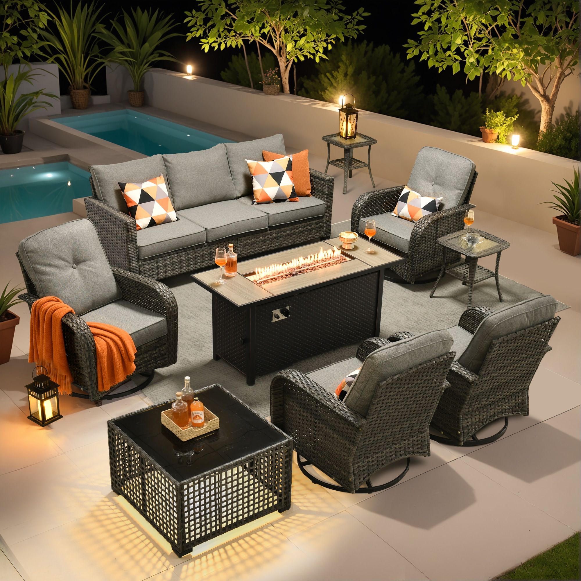 weaxty HMB8503YZGNCRS210S1 Initial 8 -Piece Wicker Patio Sofa Conversation Set with Gray Cushions