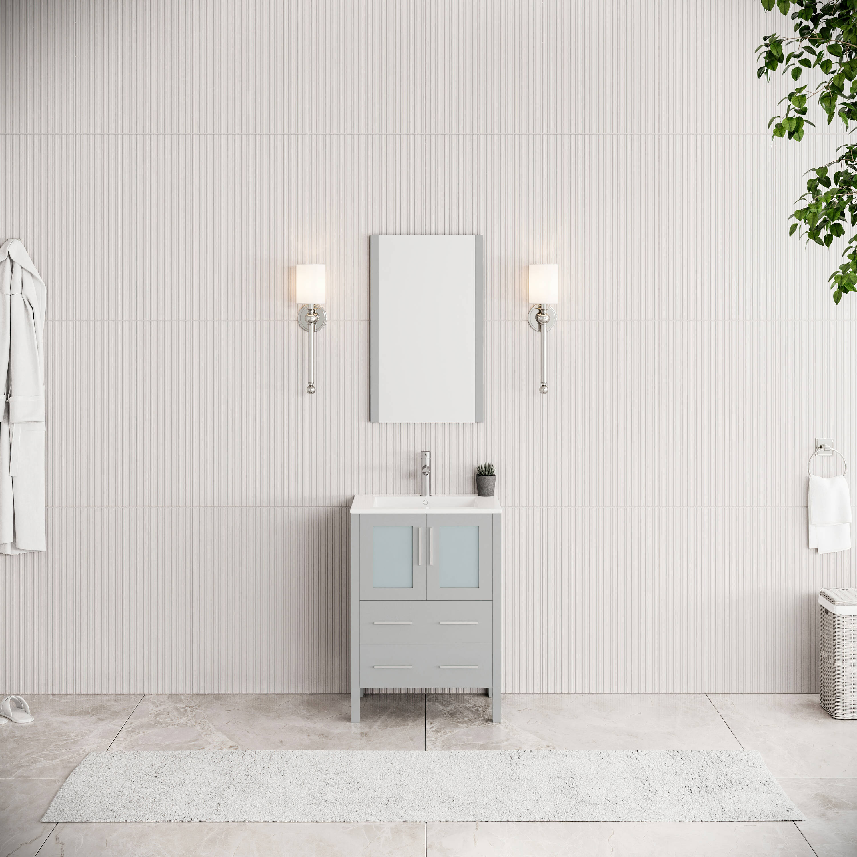Fresca FVN6224GR-UNS Torino 24-in Gray Single Sink Bathroom Vanity with White Ceramic Top (Mirror Included)
