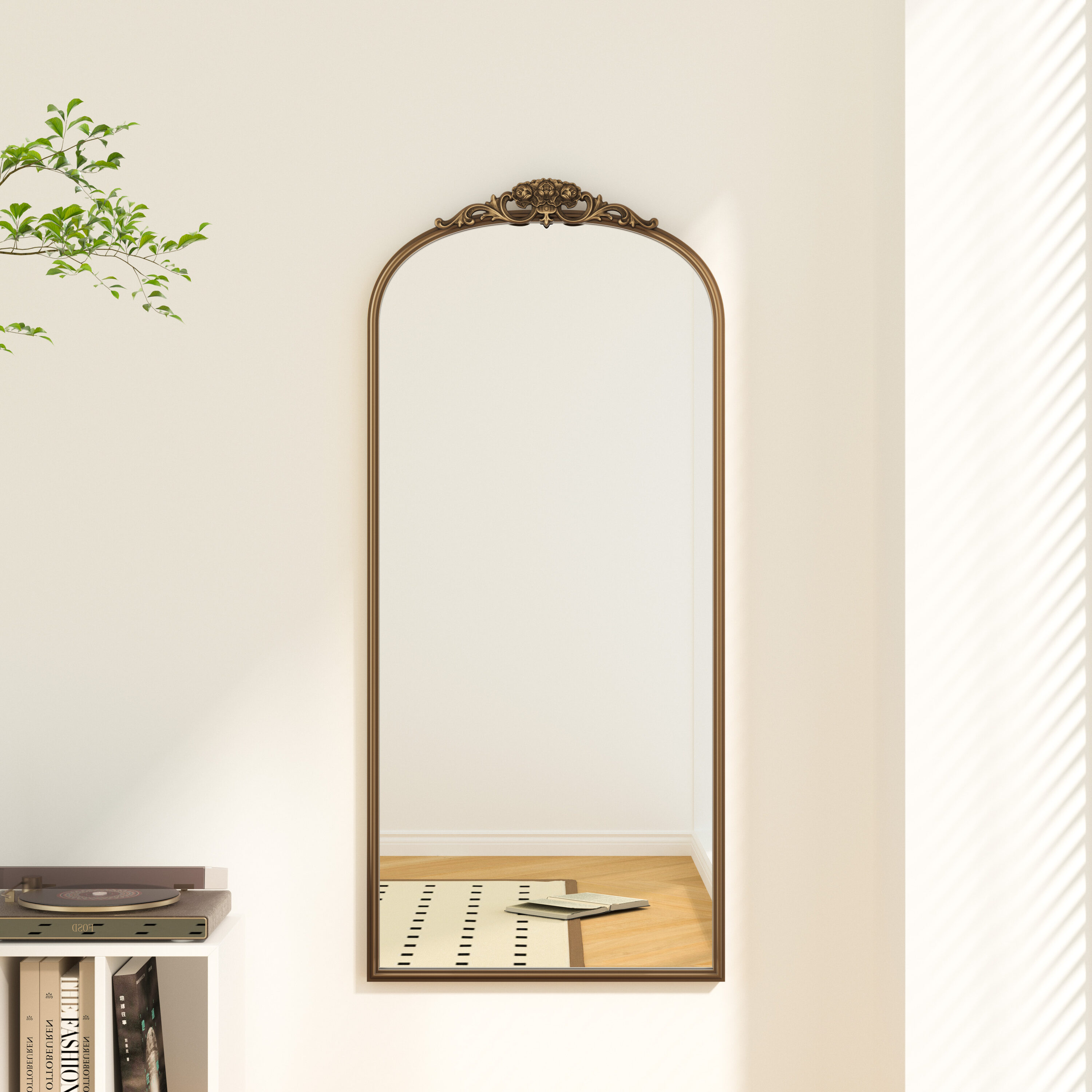 Keonjinn LW-JZ-CXFD-55121-GD Bathroom Mirrors 22-in W x 48-in H Rectangle Distressed Gold Framed Wall Mirror