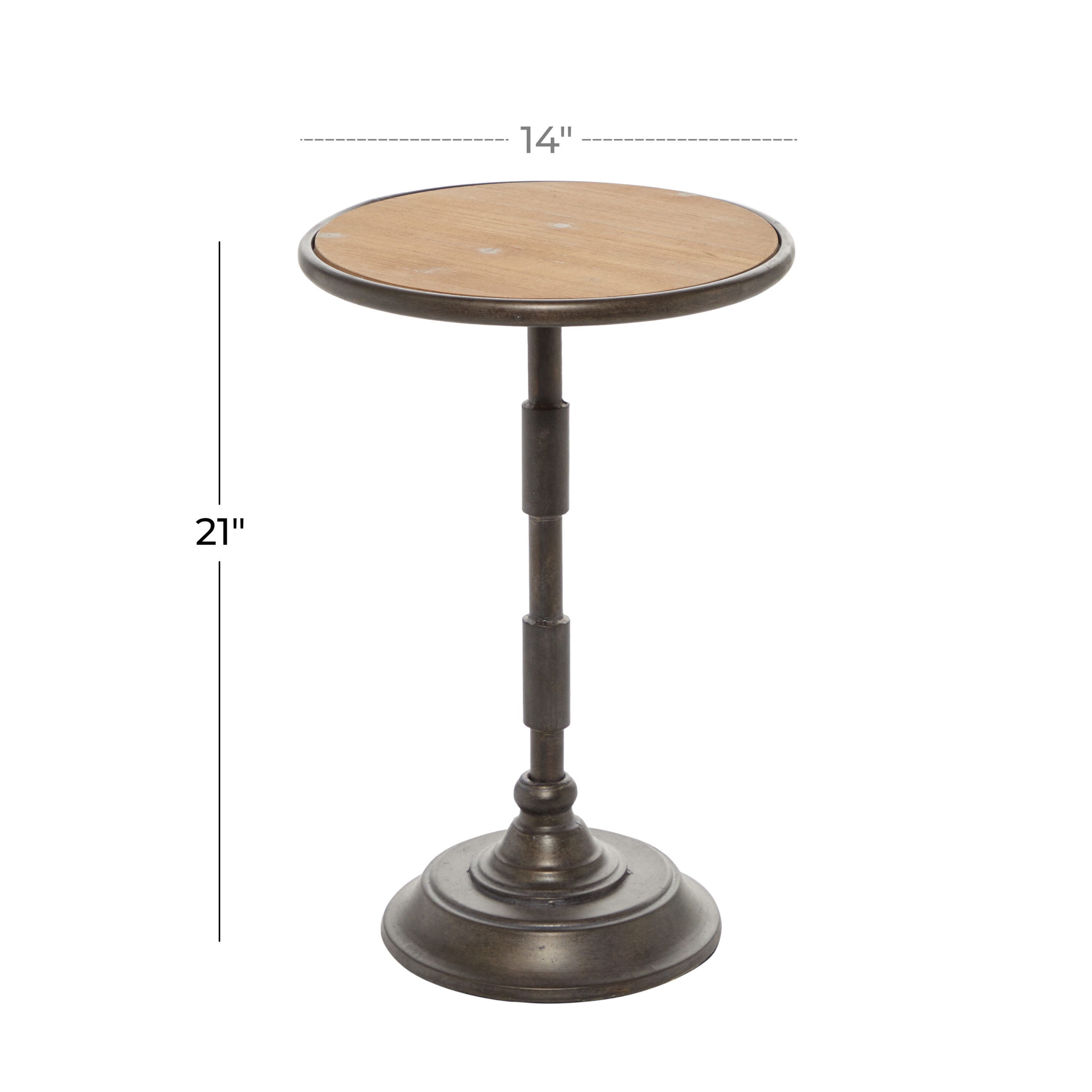 Industrial Black Metal and Brown Wood Round Accent Table