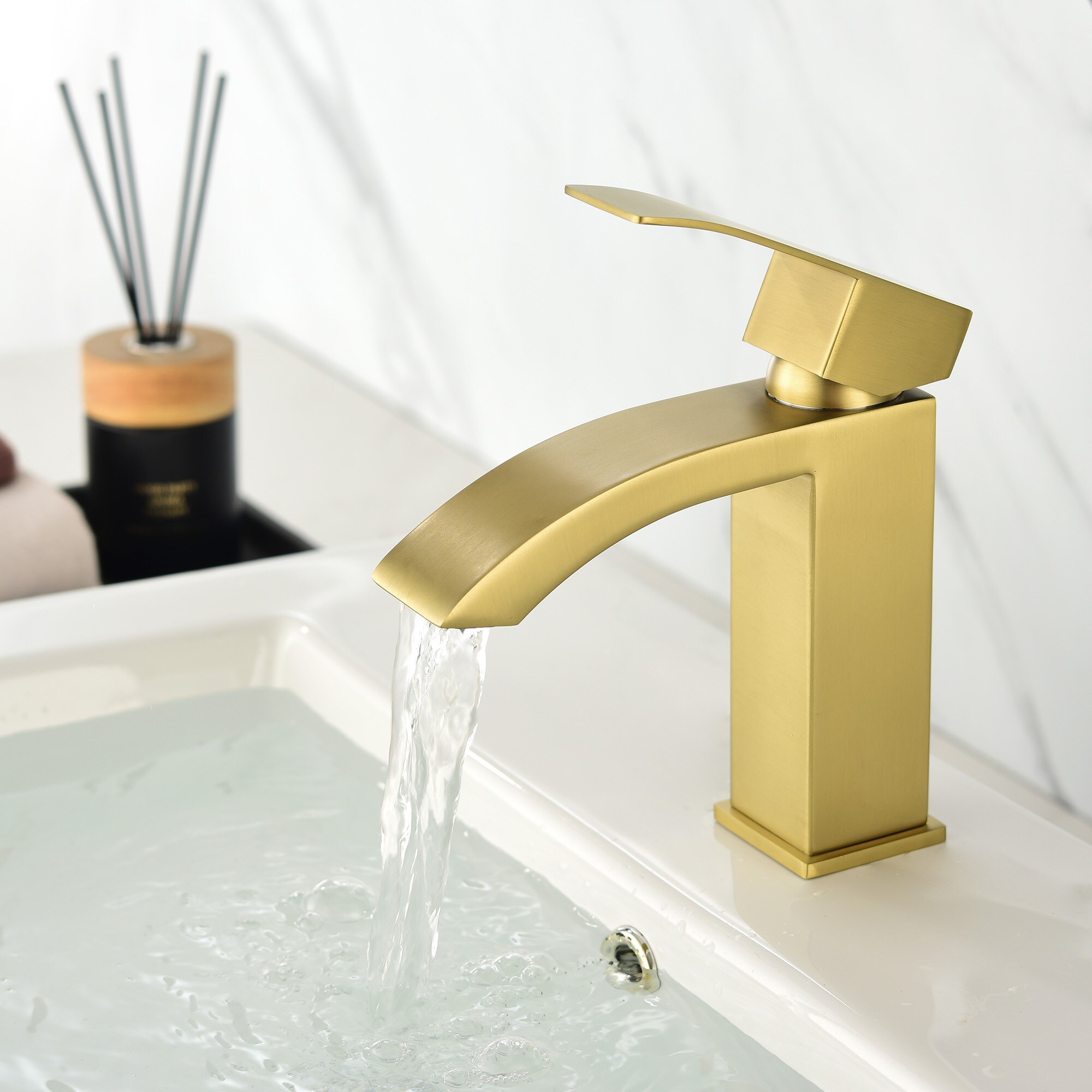 WELLFOR Brushed Gold Single Hole 1-Handle Bathroom Sink Faucet in the ...