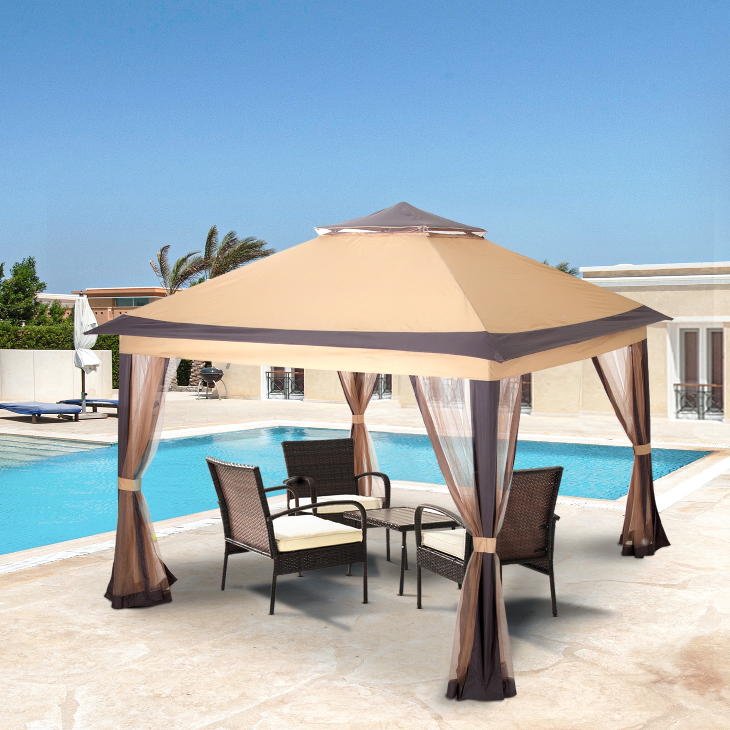 PamaPic ZP-TYZDZ-WL1 11-ft x 11-ft Brown Square Semi-permanent Soft top Roof