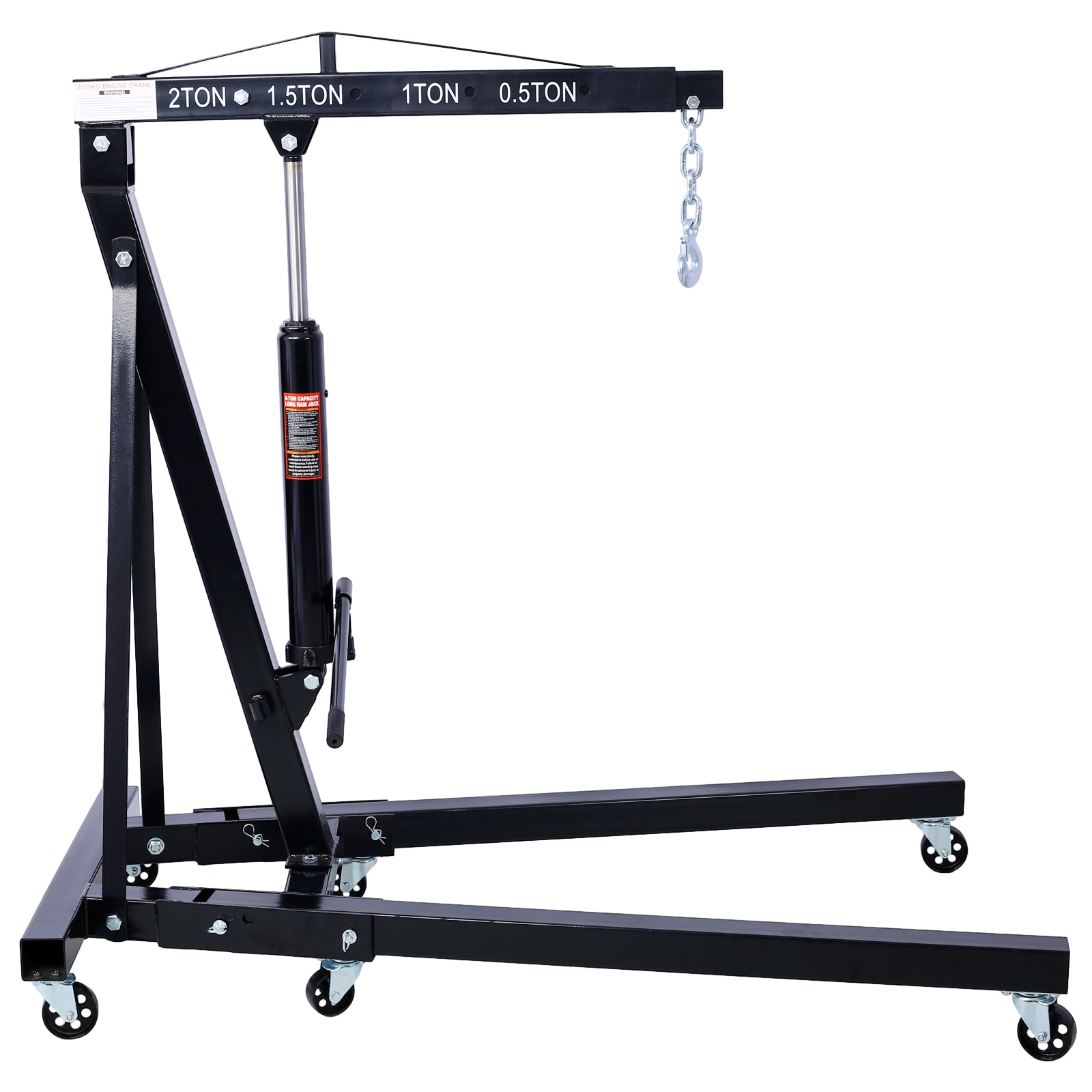 Kahomvis GH-QP214-038 2 Ton Folding Engine Hoist Cherry Picker Shop Crane Hoist Lift, Heavy Duty Steel with 6 Iron Caster Wheels (Black)