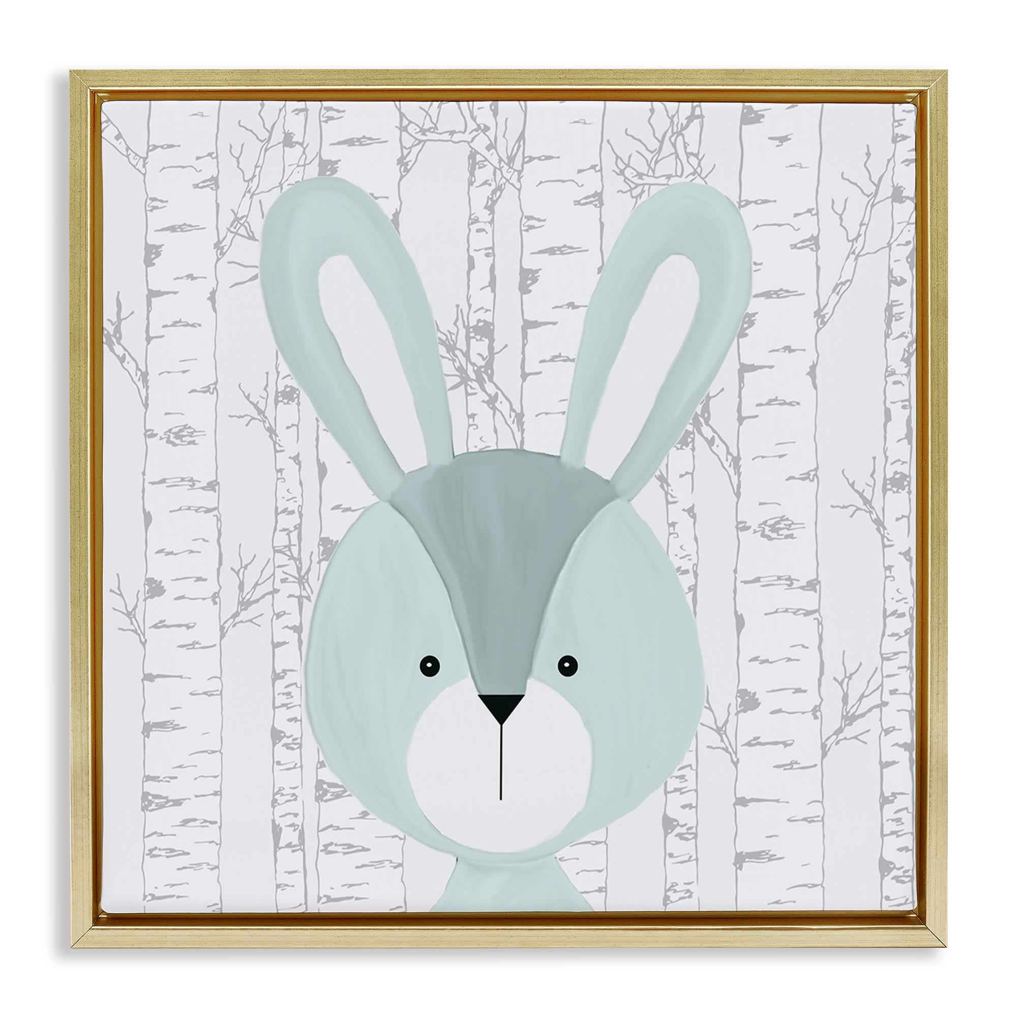 Stupell Industries BS-031-FFG-24X24 Charming Bunny on Birch Gold Framed Floater Canvas Wall Art By Kim Allen 25 x 25