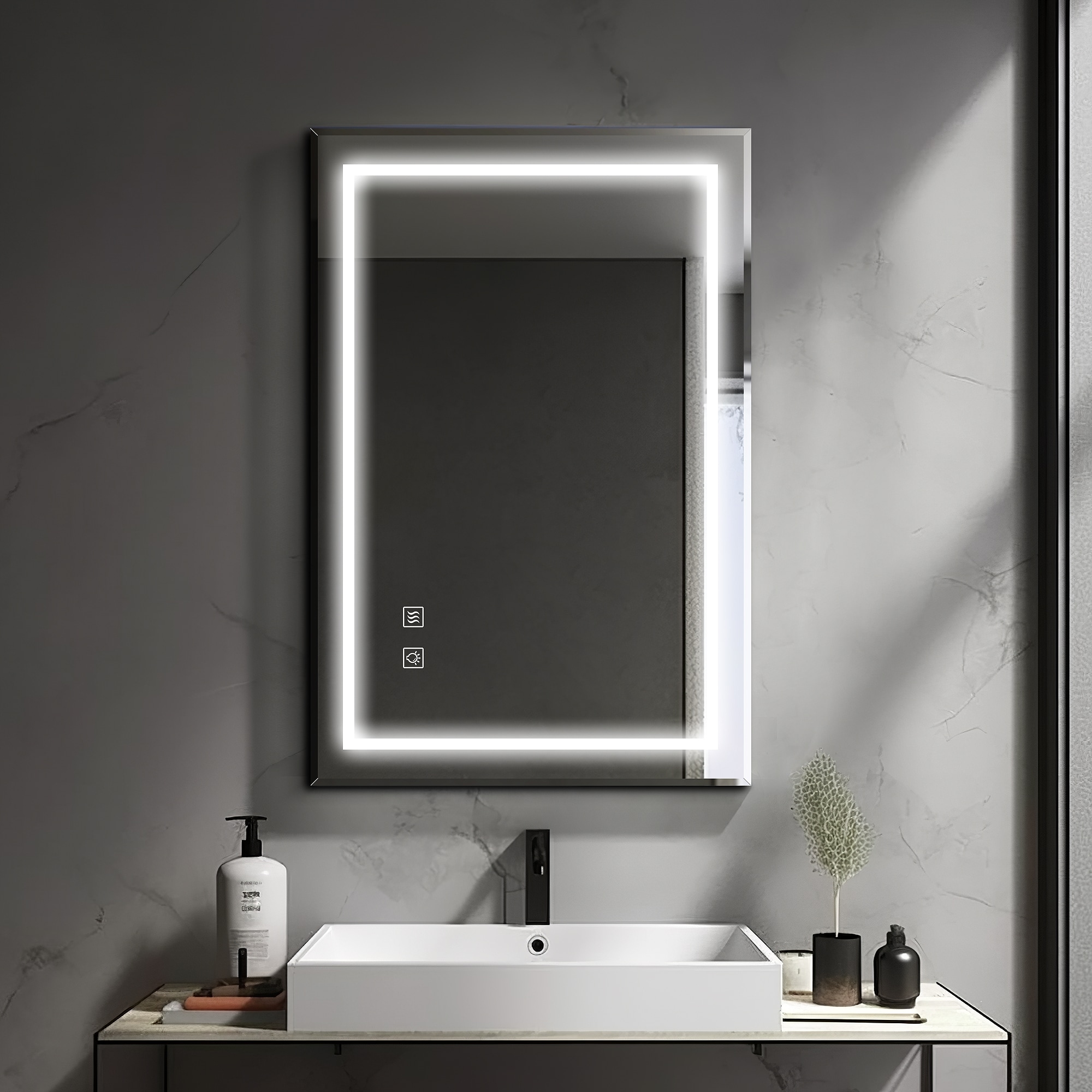 Dovelina LS-A-MR03068 24-Inches x 35-Inches Framed Frameless Rectangle Dimmable Lighted Bathroom Vanity Mirror ( Clear )