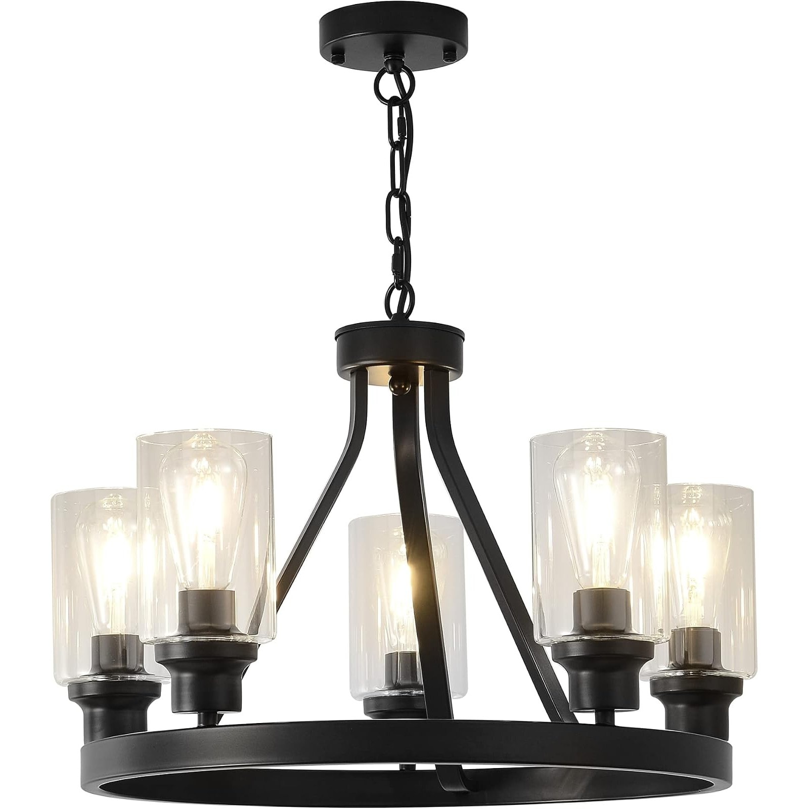 Slagawa  Black Round 5-Light Vintage Rustic Chandelier with Clear Glass Shades for Dining Room Living Room Foyer Kitchen Island Ceiling Hanging