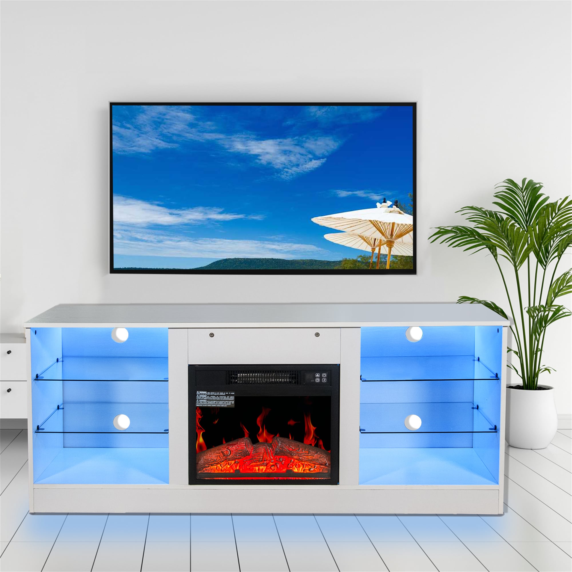 BABOOM 57.8-in W White TV Stand with Fan-forced Electric Fireplace BOM-P152177-OR Sansujyuku sansujyuku.com