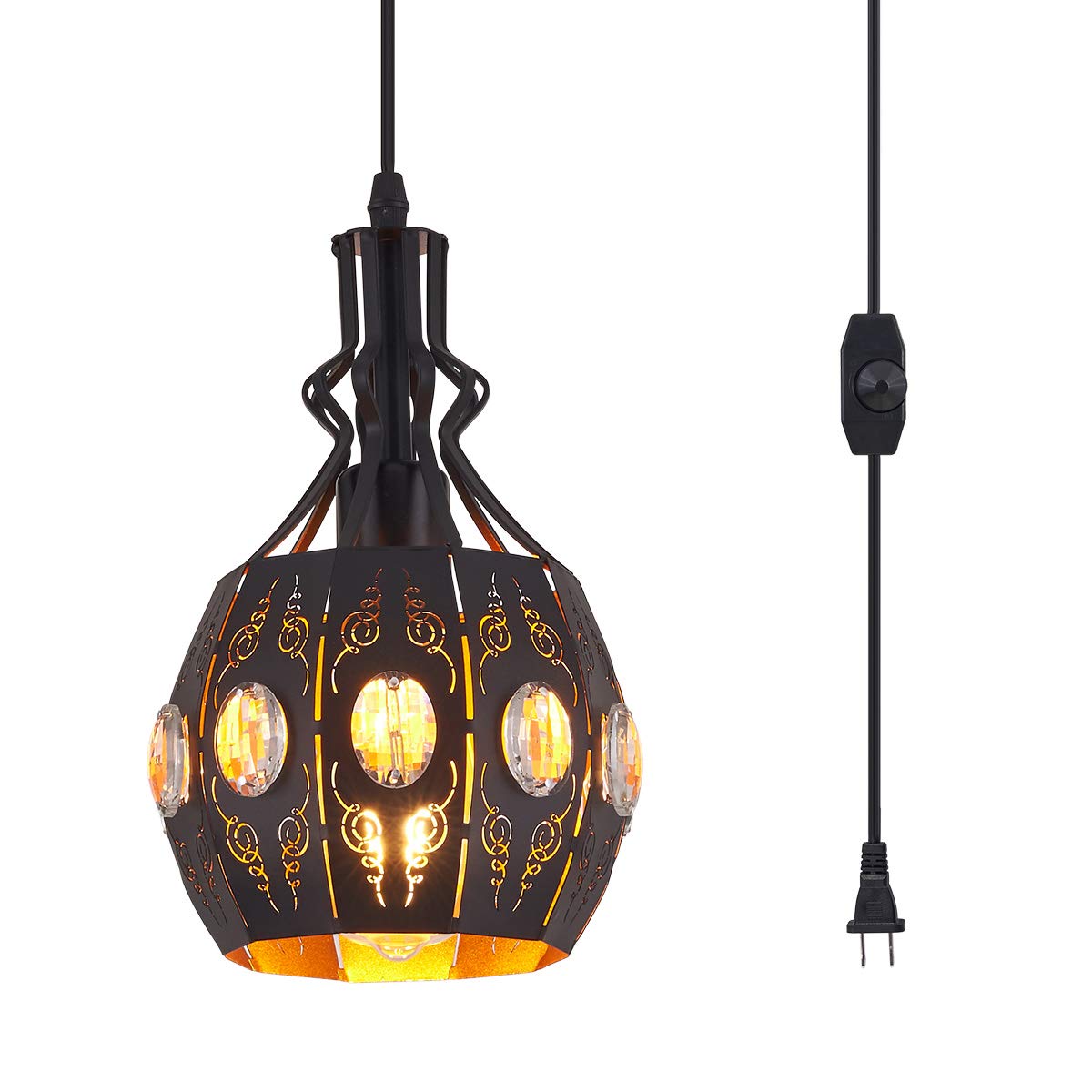 Lukvuzo  Hanging Pendant Light with Plug in Cord Black Vintage Industrial Style Dimmable Ceiling Lamp for Living Room Bedroom Kitchen
