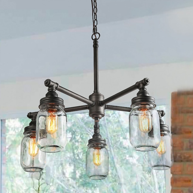 Lnc Aries 5 Light Brushed Silver And, Mason Jar Chandelier Dining Room