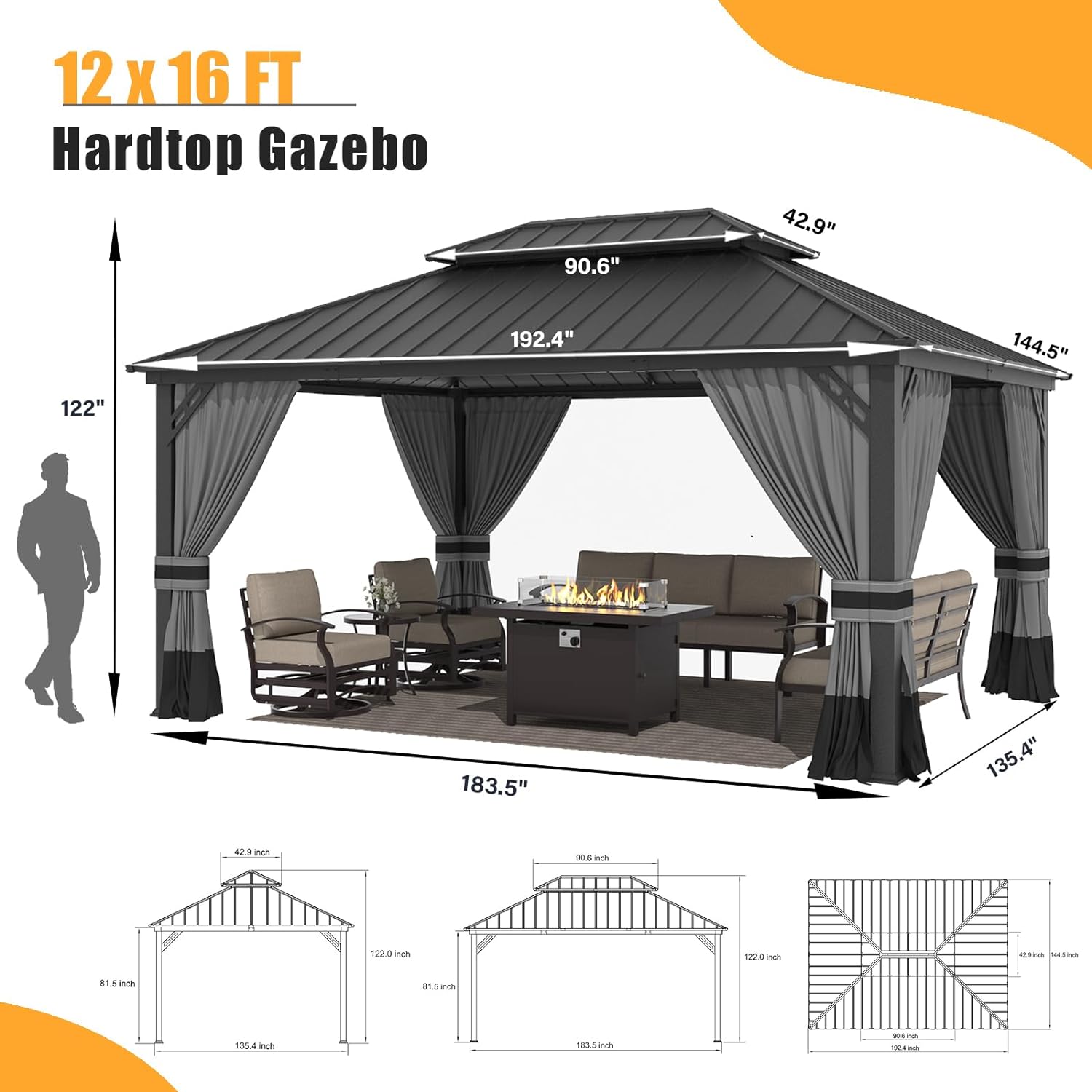 ALAULM LS-1216GAZBEO-GREY Wood-Resin-Gazebos - View #4