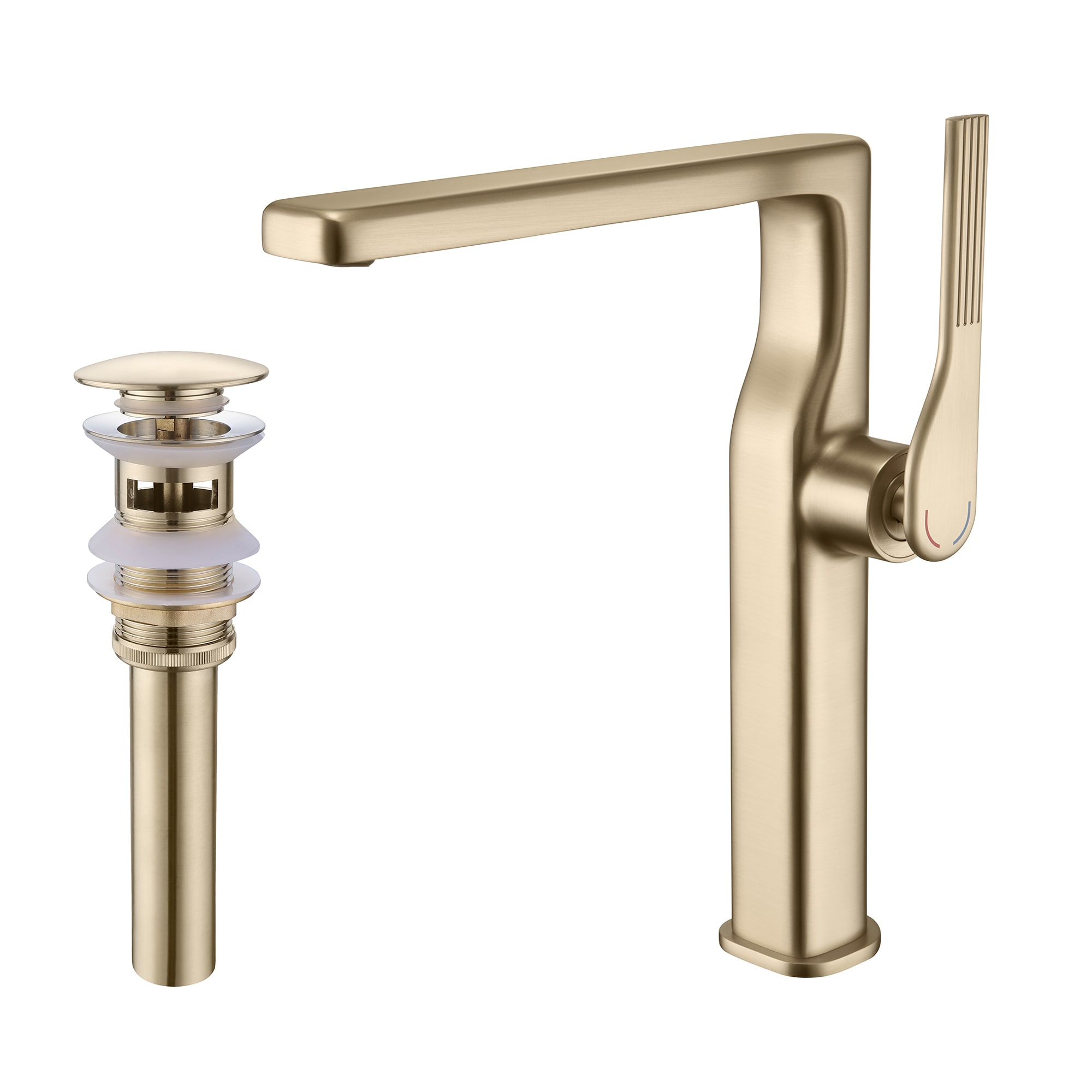 RBROHANT Single Hole 1-Handle Vessel Sink Bathroom Faucet with High Spout and Pop-Up Drain in Brushed Gold