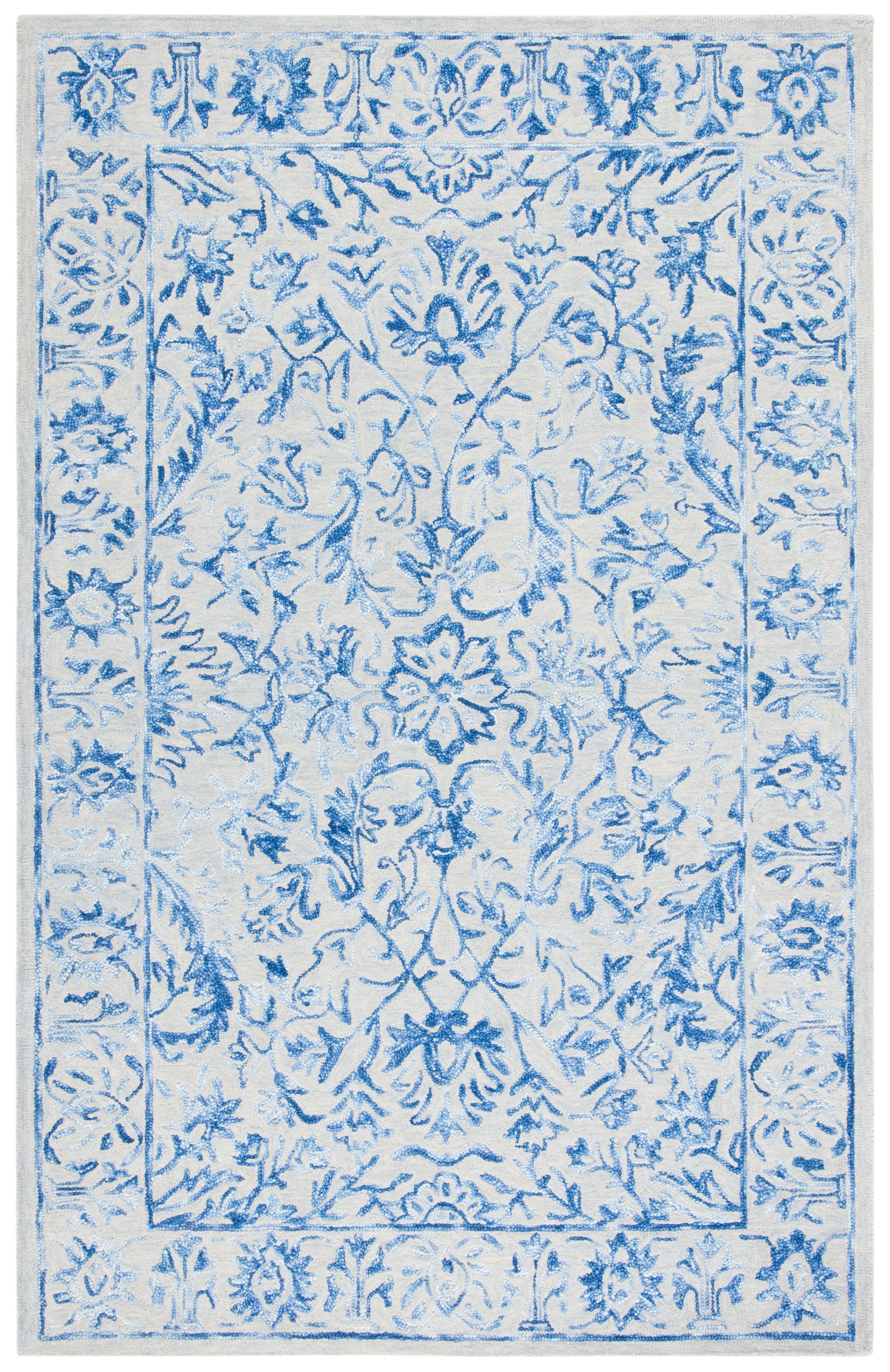 Hand-Tufted Blue and Beige Wool 4' x 6' Area Rug