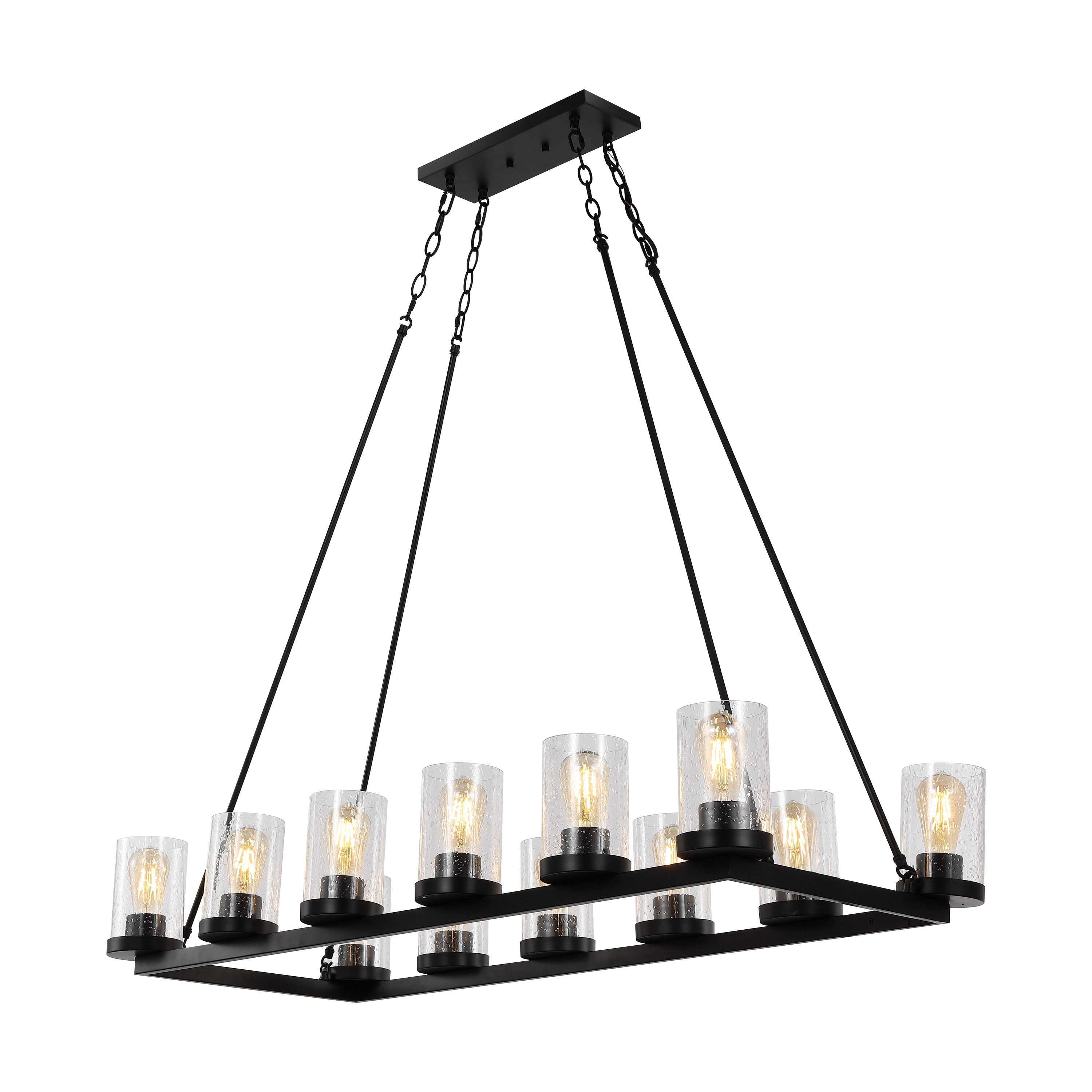 Athos 45.5" 12-Light Black Iron Rustic Farmhouse Chandelier