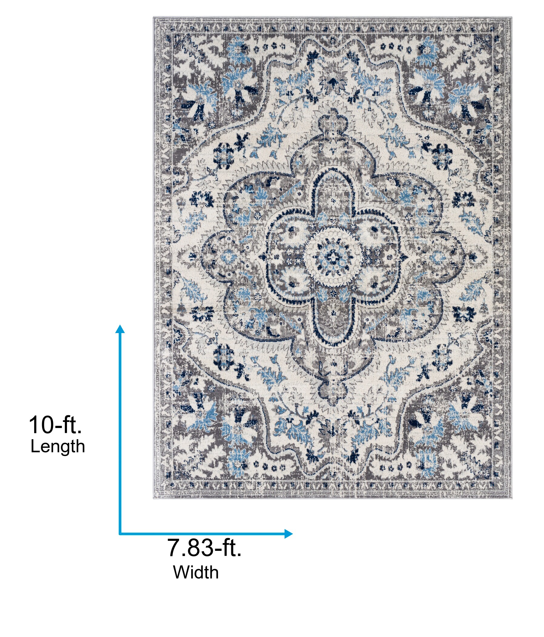 Livabliss Roma 8 x 10 Grey/Sky Blue Indoor Medallion Oriental Area Rug ...