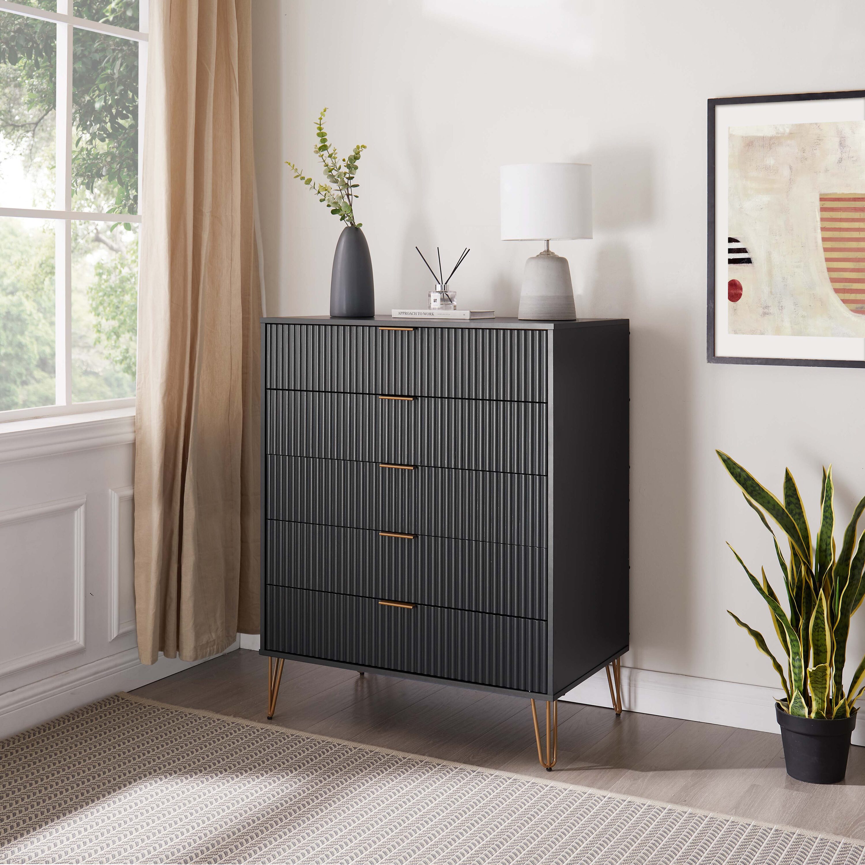 Manhattan Comfort DR002-BK Black 5 -Drawer Standard dresser