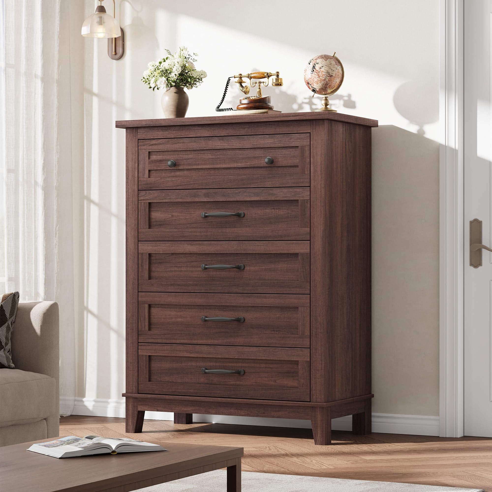 large brown dresser Rustic Pine Wood Dresser | Large 6-Drawer main image 1