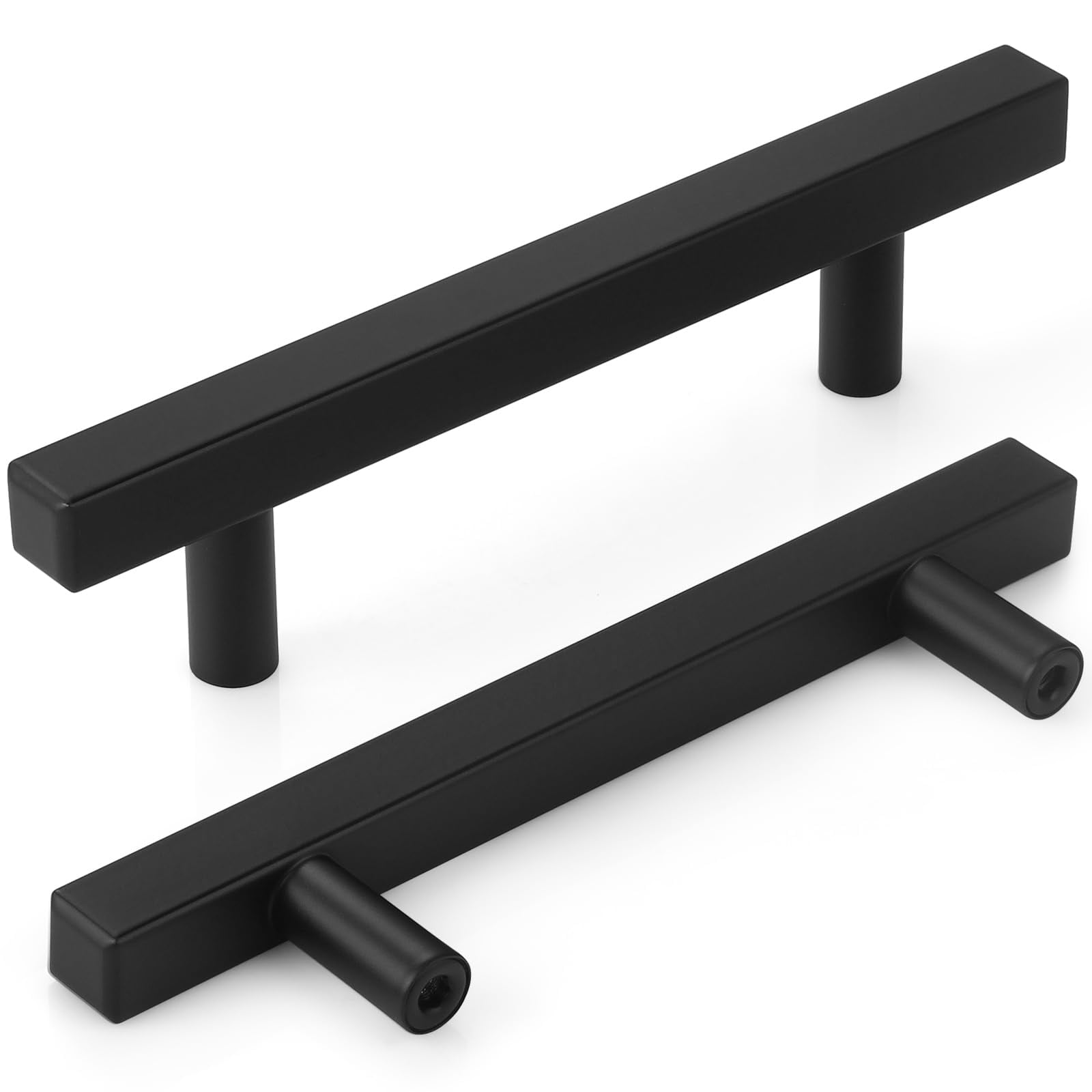 TNSO Matte Black 3.75 In Hole Center 30 Pack Stainless Steel Kitchen Cabinet Handles Drawer Pulls Modern Square