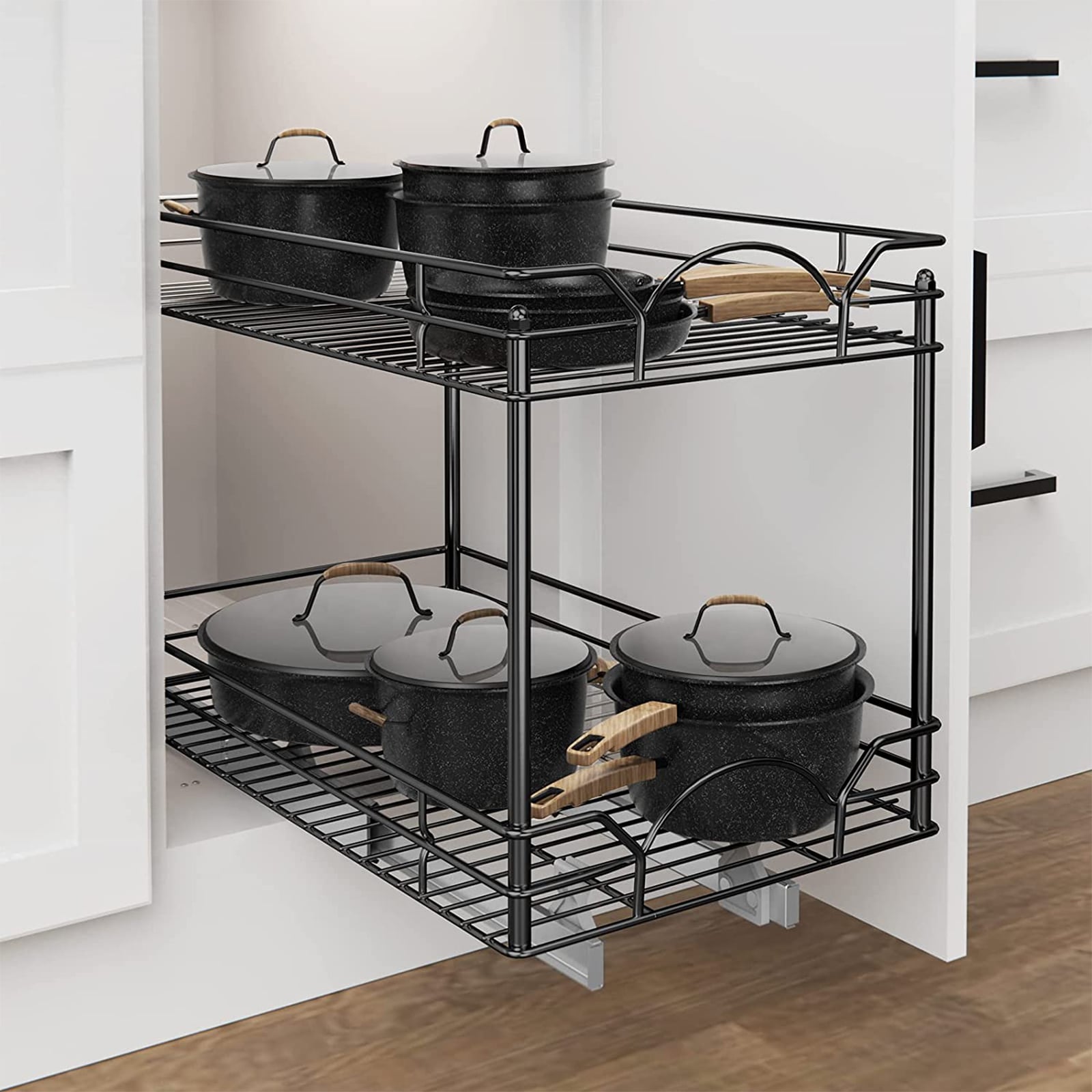 HOMLUX 2-Tier 11 in. W x 21 in. D Silver Metal Individual Pull Out