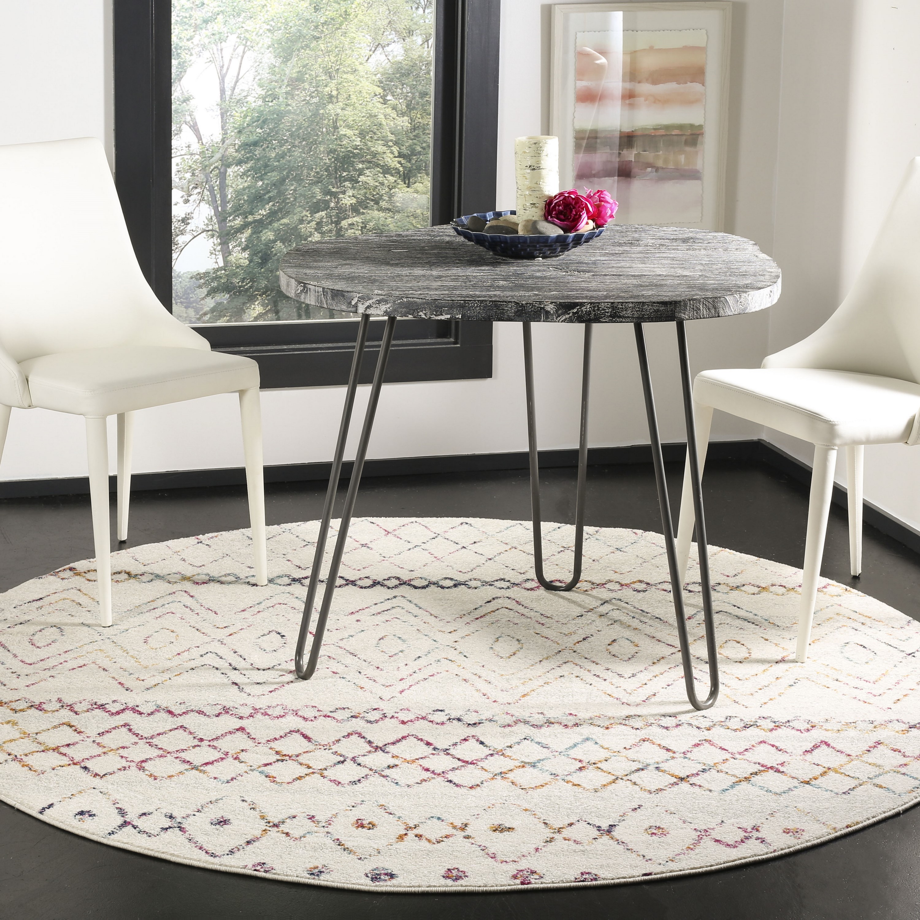 Safavieh MAD798A-4R Madison Kalab 4 x 4 (ft) Loomed Synthetic Ivory/Fuchsia Round Indoor Geometric Moroccan Area rug