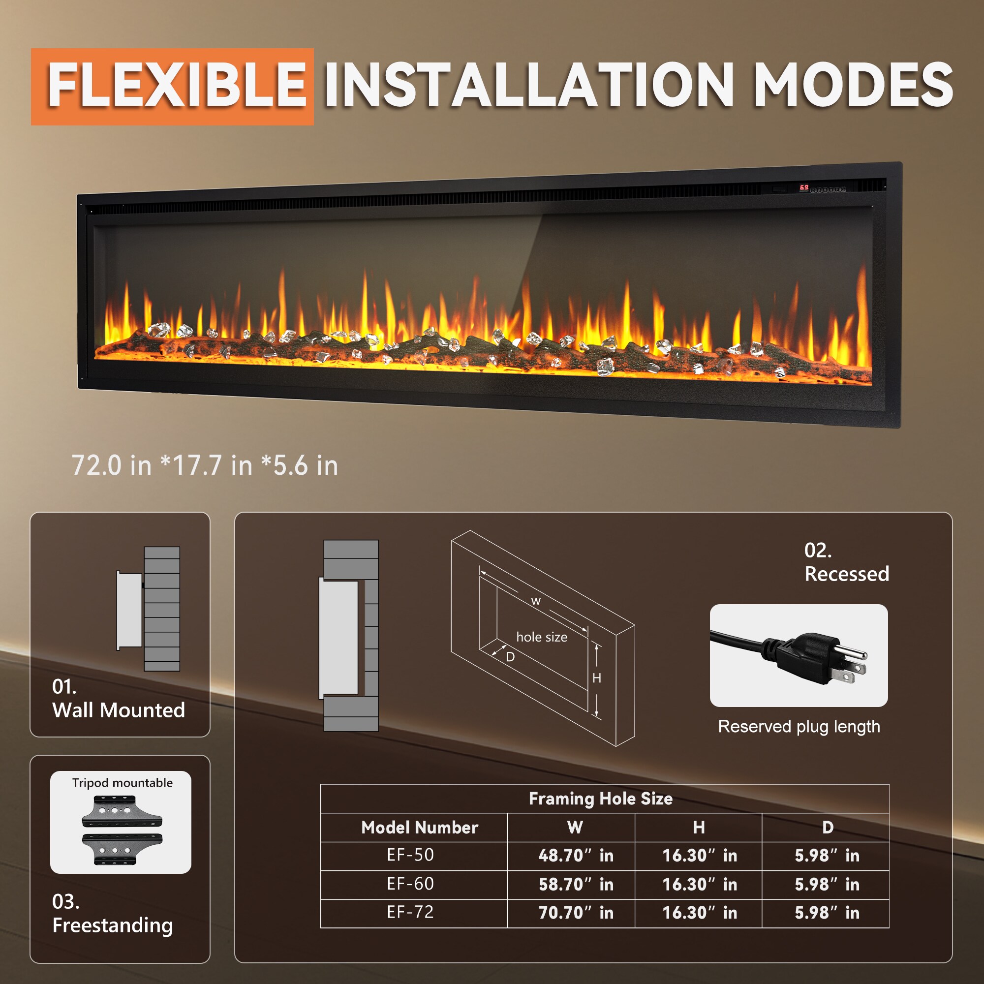 Euhomy EF001-72BL-E-LS-SC Electric-Fireplaces - View #3