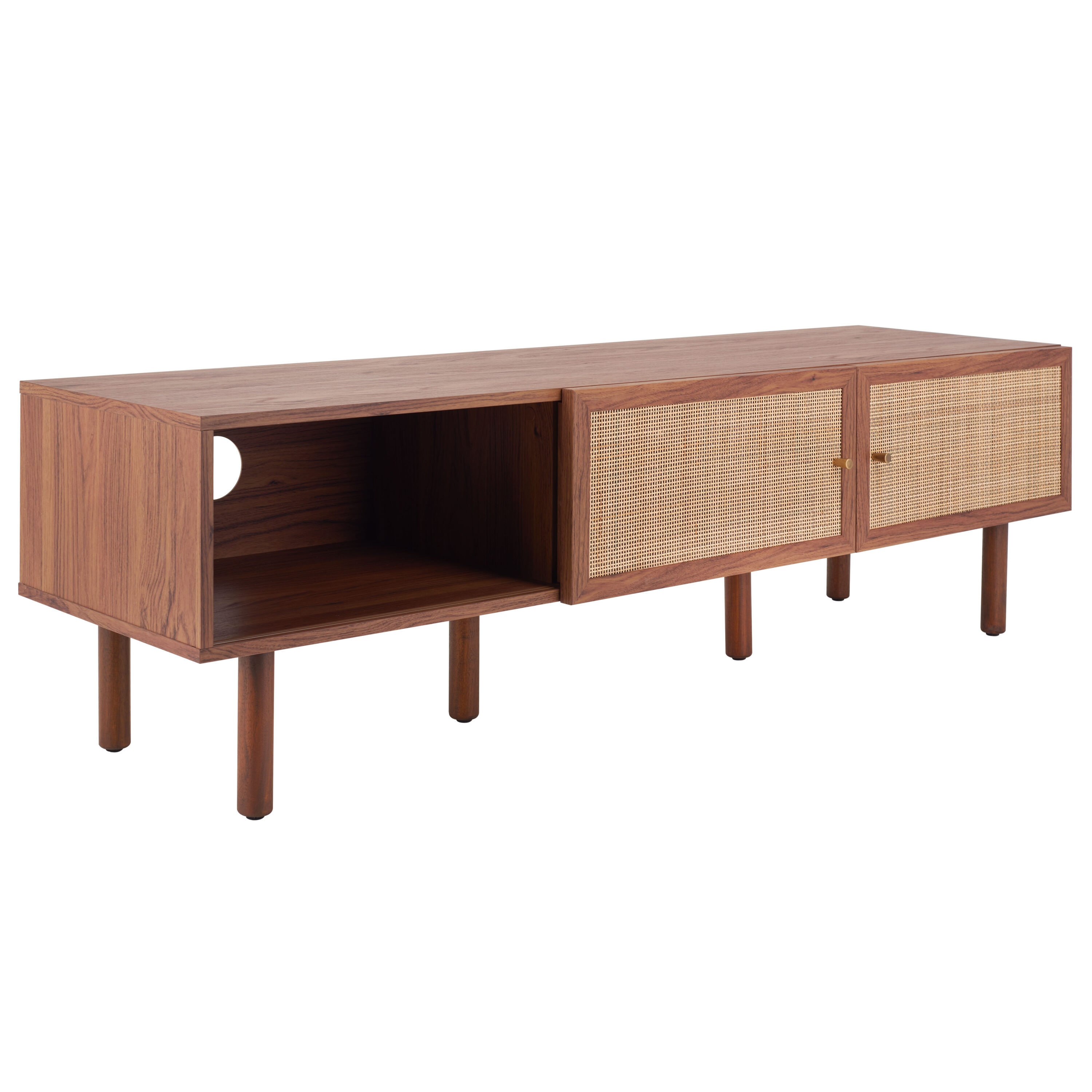 Silvanna Walnut and Natural Rattan 60" Media Cabinet
