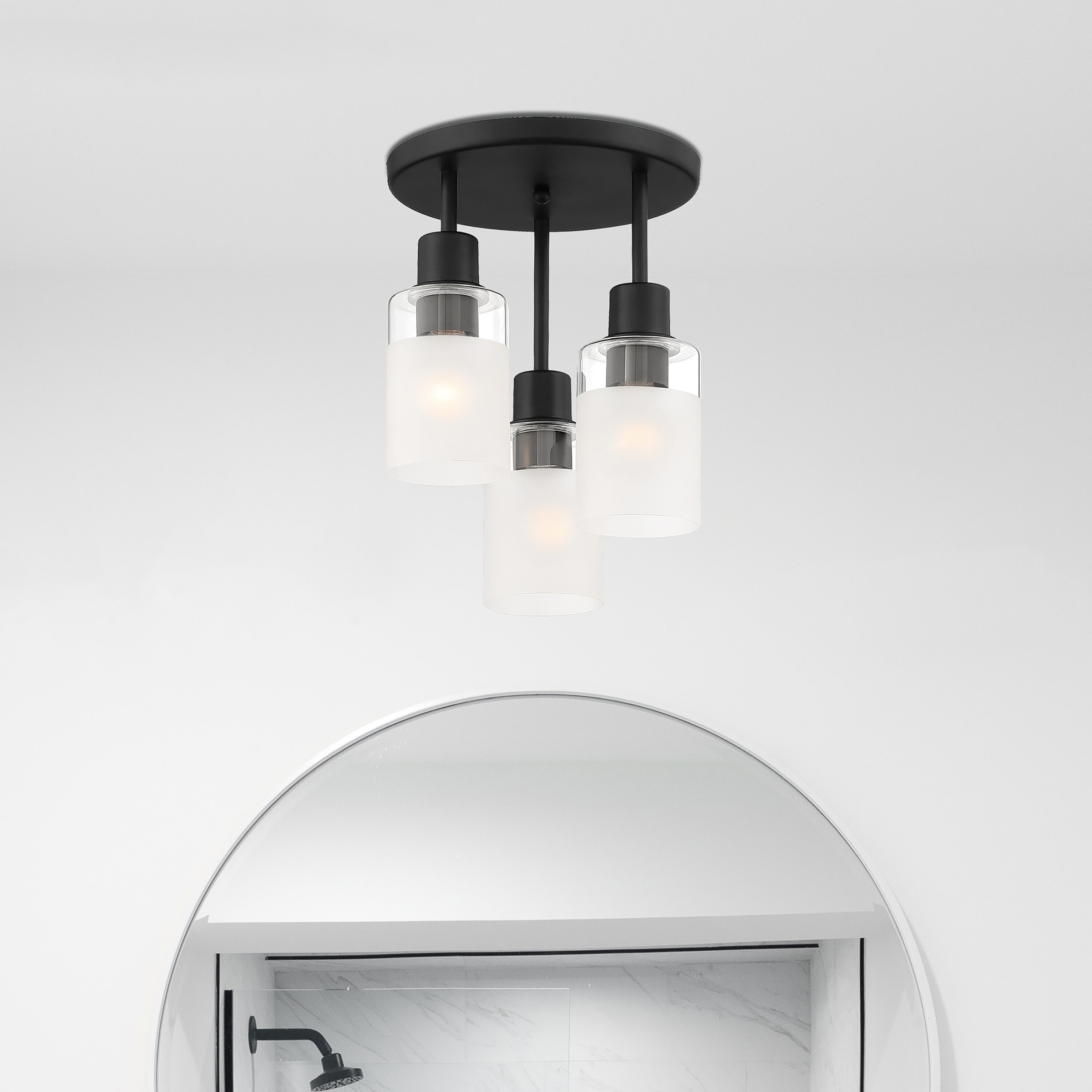 Cedar Lane 11" Matte Black Semi-Flush Ceiling Light with Glass Accents