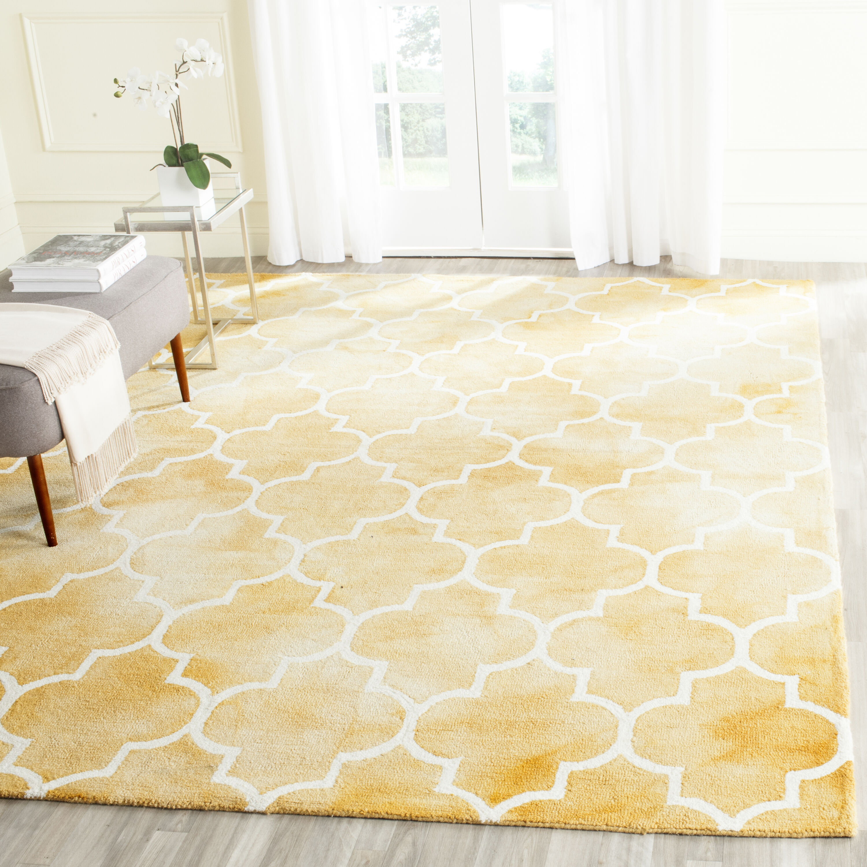 Safavieh DDY535H-8 Dip Dye Dorinda 8 x 10 (ft) Tufted Wool Gold/Ivory Rectangular Indoor Trellis Bohemian/Eclectic Area rug