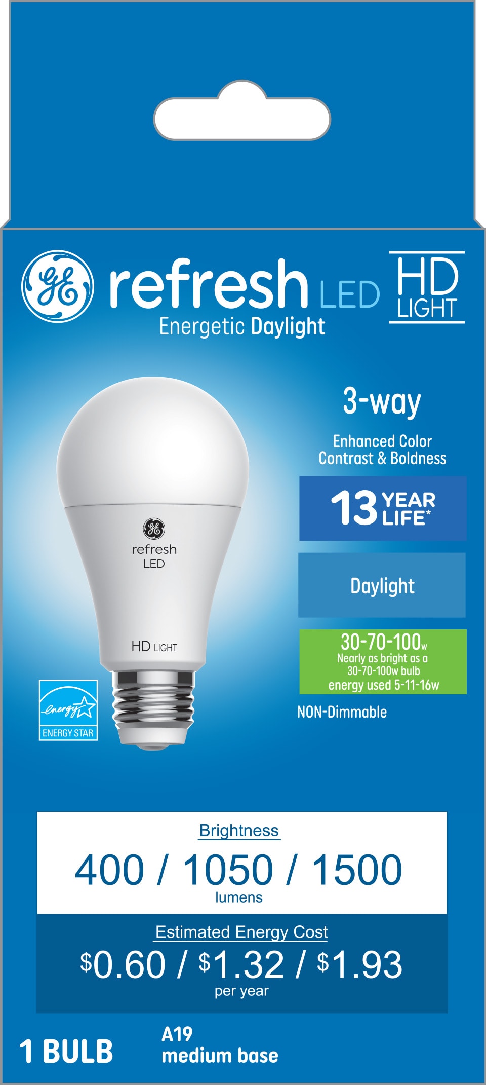 GE Refresh 100-Watt EQ A19 Daylight Medium Base (E-26) LED Light Bulb ...