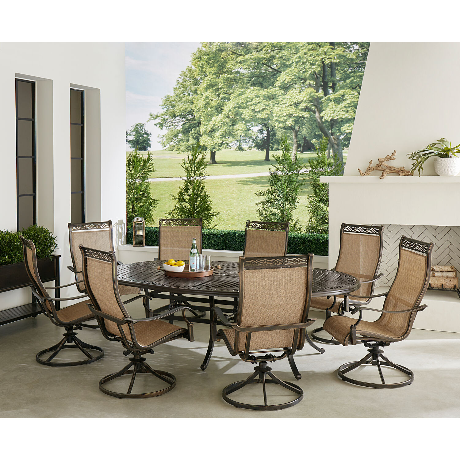 Bronze 9-Piece Outdoor Dining Set with Swivel Rockers