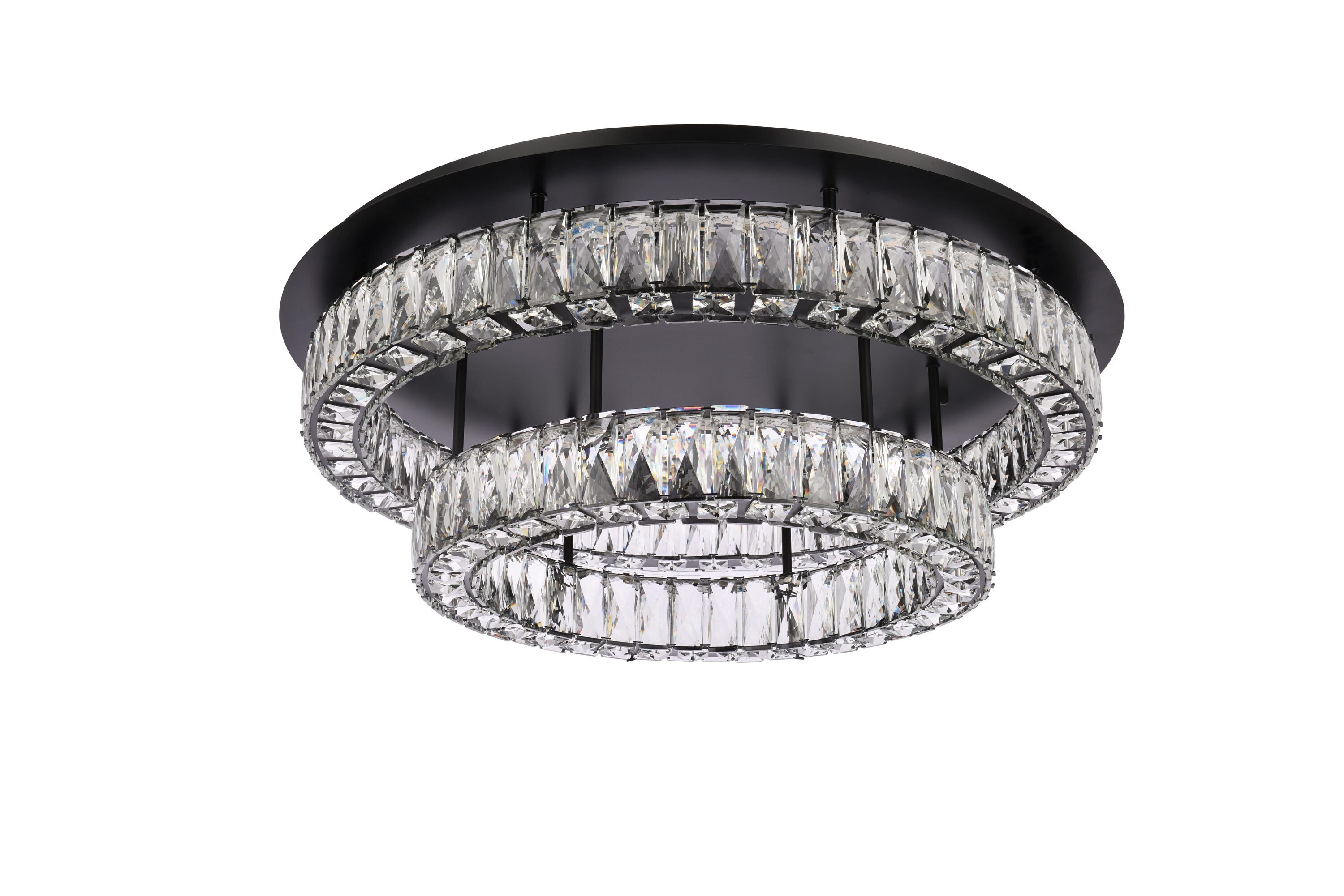 Monroe 30" Modern Black LED Flush Mount with Clear Crystals