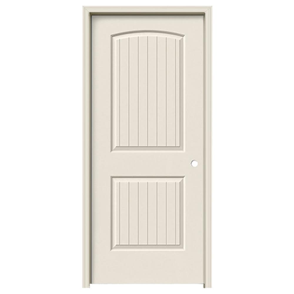 RELIABILT PRO10087376 24-in x 80-in Primed Hollow core 2-panel round top plank Left hand Smooth Primed Molded composite Flat Jamb Single Prehung Interior Door