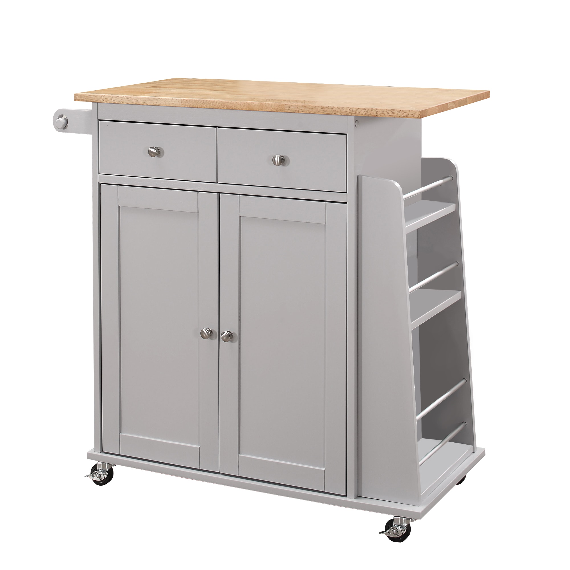 Benzara Gray Mdf Base with Mdf Wood Top Kitchen Cart (18-in x 35-in x ...