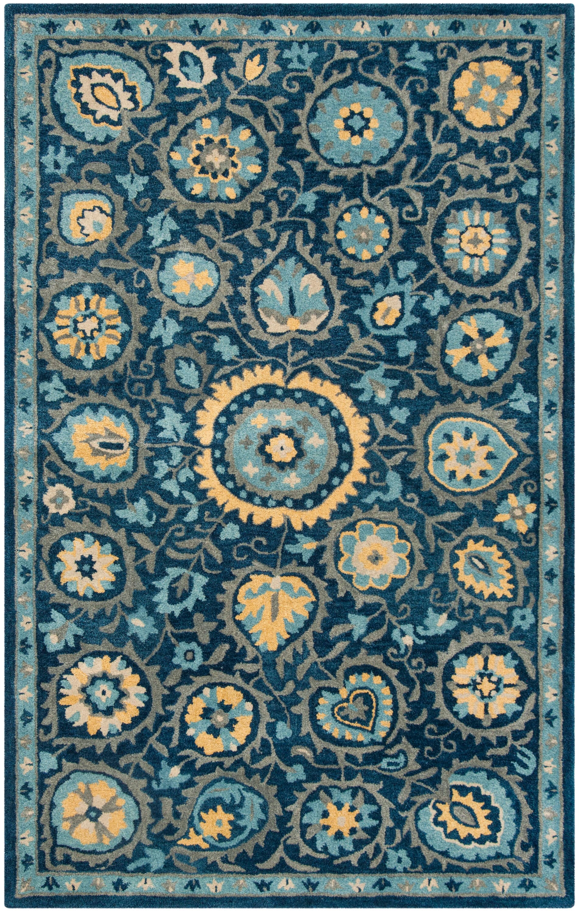Elegant Navy and Gold Hand-Tufted Wool Area Rug 5' x 8'
