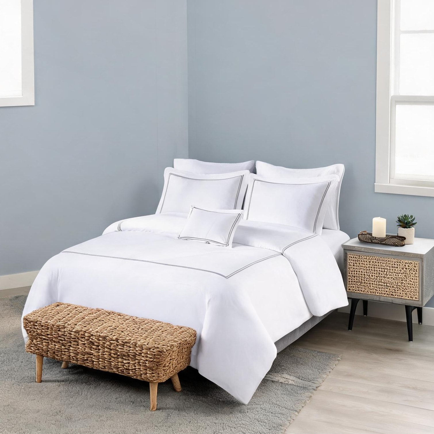 sunjurt Slate Gray 100 Cotton Sateen Embroidered Comforter Set and King ...