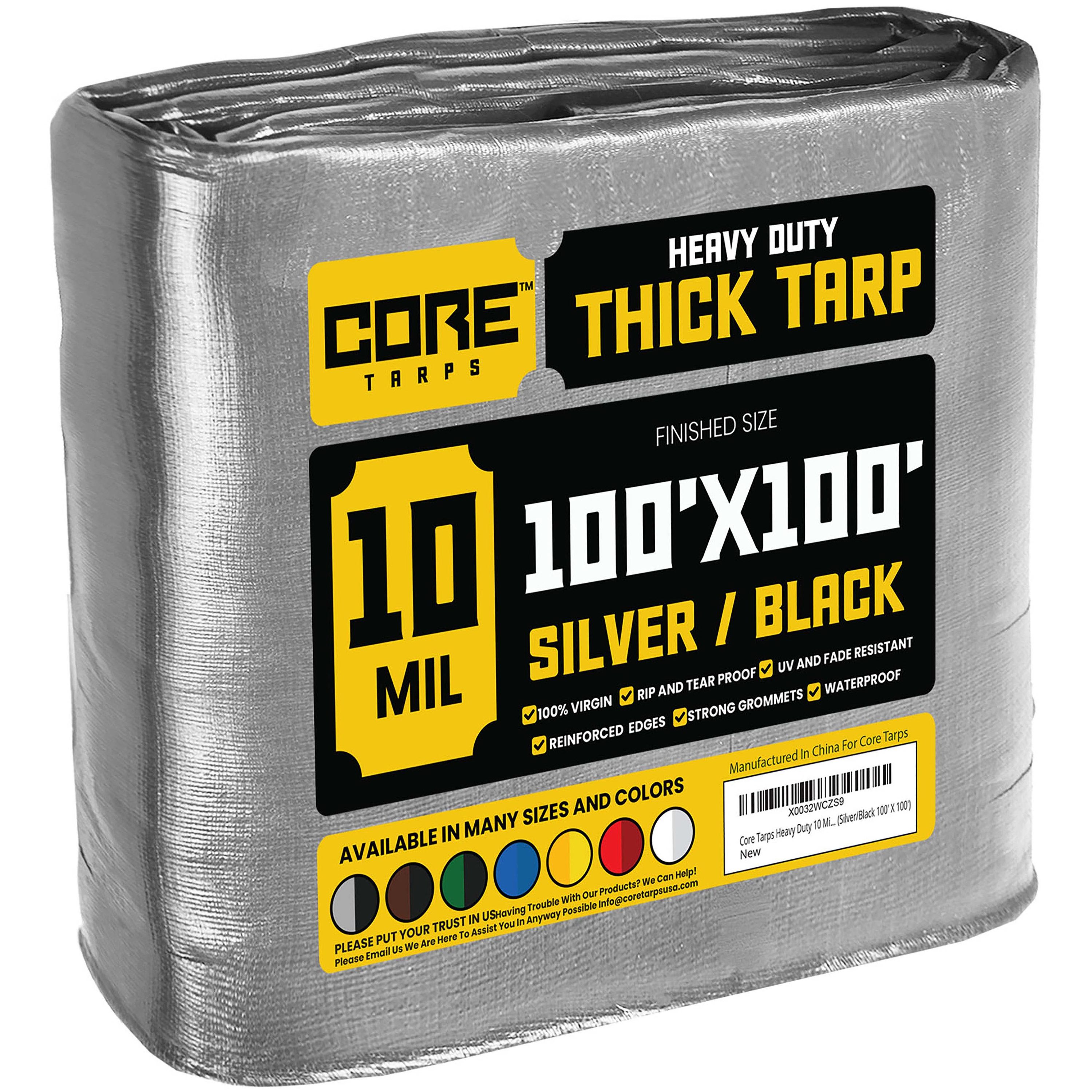 Core Tarps CT-601-100X100 100-ft x 100-ft Silver Waterproof Commercial Polyethylene 10-Mils Tarp