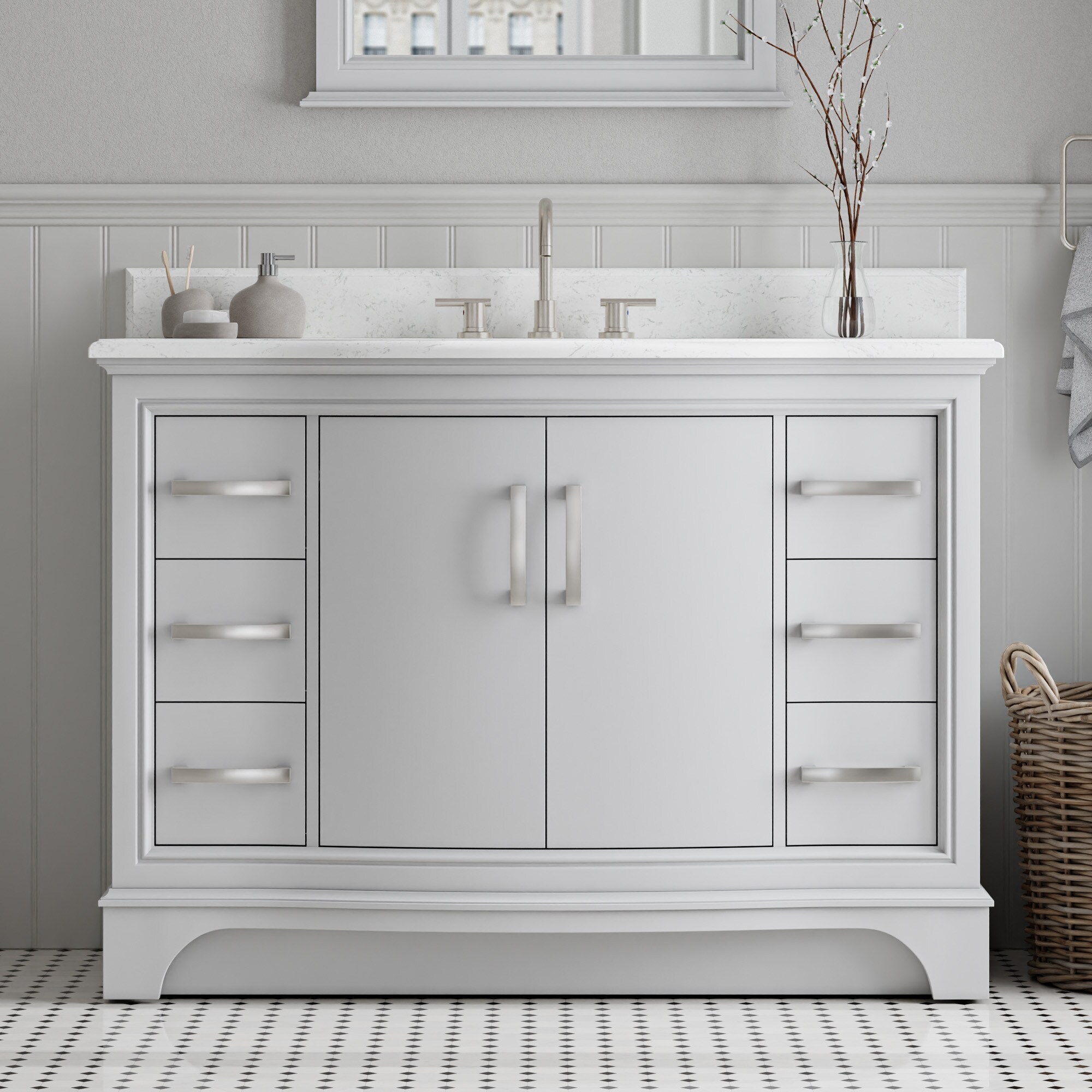 Yorkshire 48-in Light Gray Undermount Single Sink Bathroom Vanity with Carrara Engineered Marble Top | - allen + roth 1412VA-48-242-925