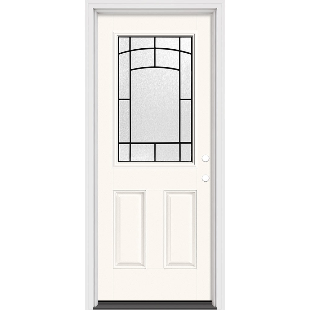 Masonite 631838 Brooklyn 32-in x 80-in x 4-9/16-in Fiberglass 3/4 lite Right-hand inswing Modern White Painted Prehung Slab Front Door with Brickmould Solid core