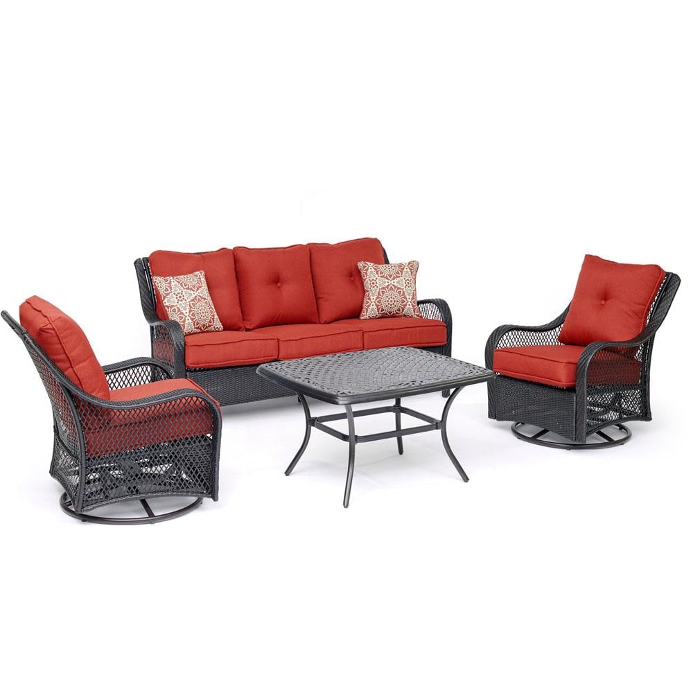 Hanover ORL4PCCTSW2-BRY Orleans 4-Piece Patio Conversation Set with Red Cushions