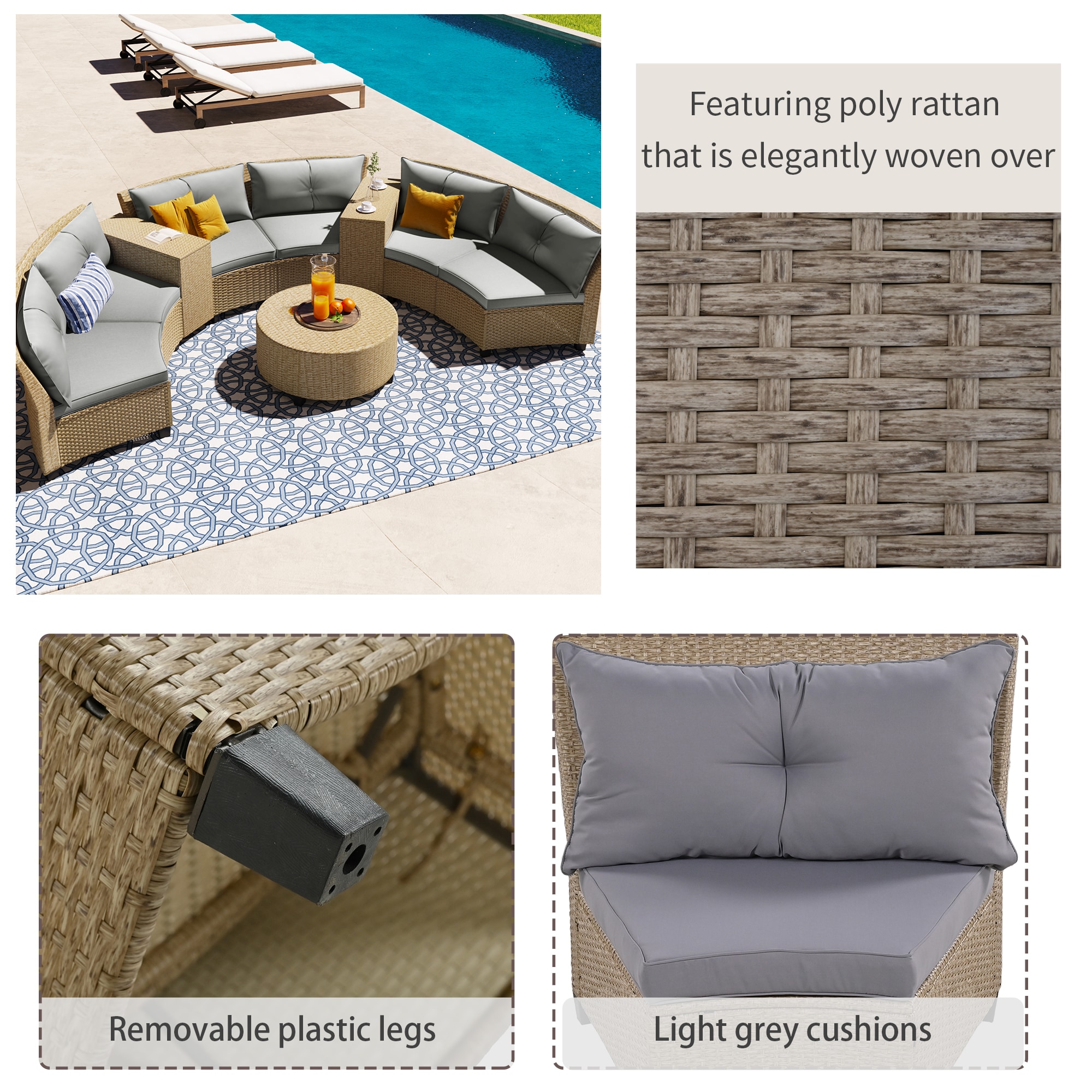 ModernLuxe 6 Person Fanshaped Rattan Suit Combination Outdoor