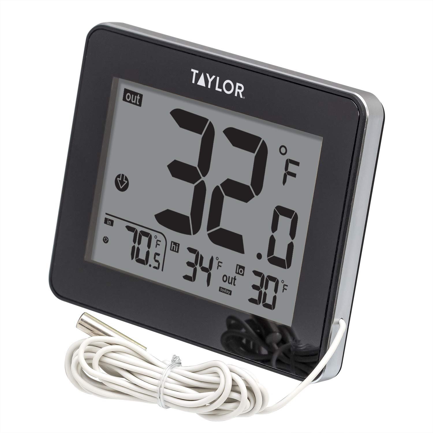 Taylor  Wired Digital Indoor Outdoor Thermometer with LED Display Wired Probe Sensor for Home Greenhouse Nursery and Indoor Use White Housing