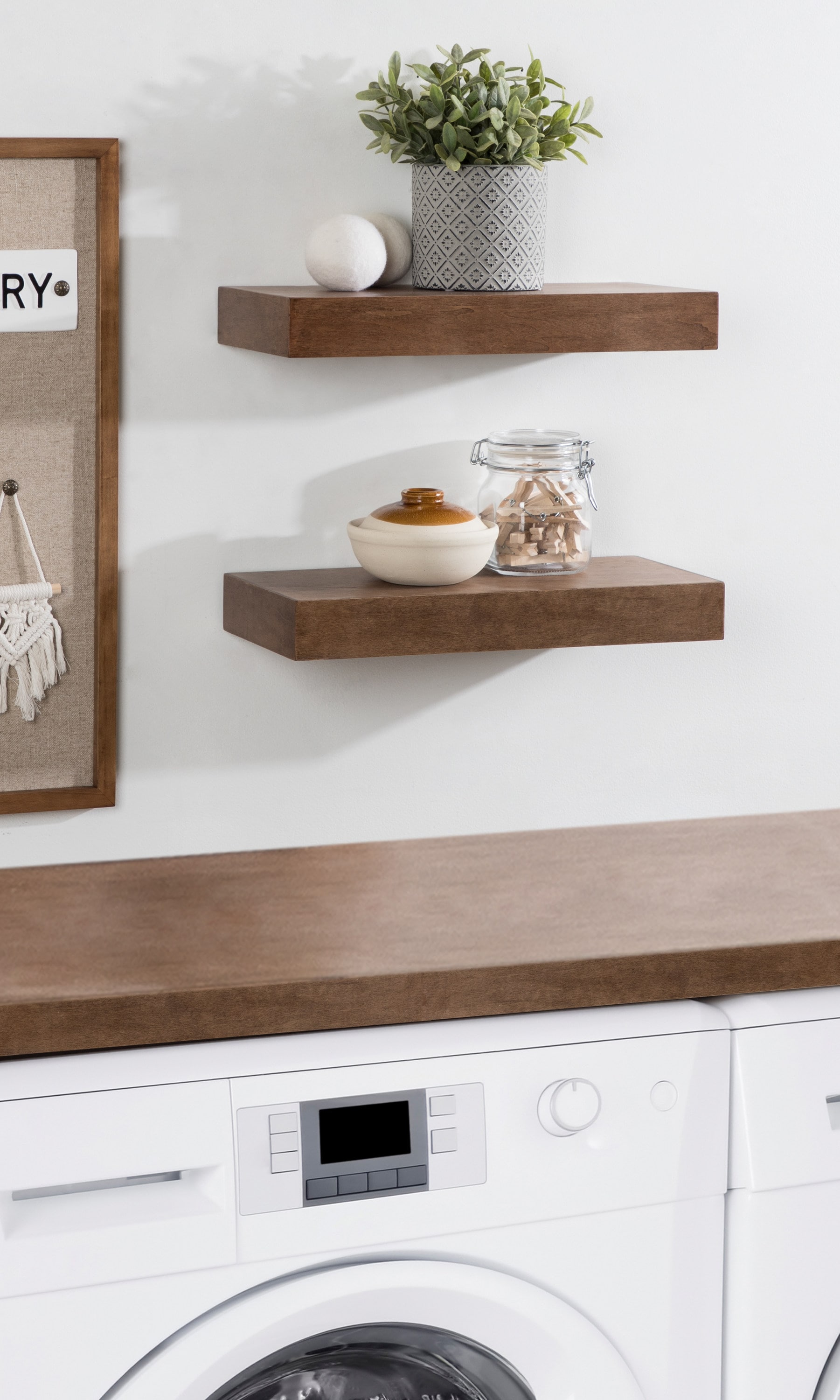 Rustic Brown Wood Floating Wall Shelves Set of 2