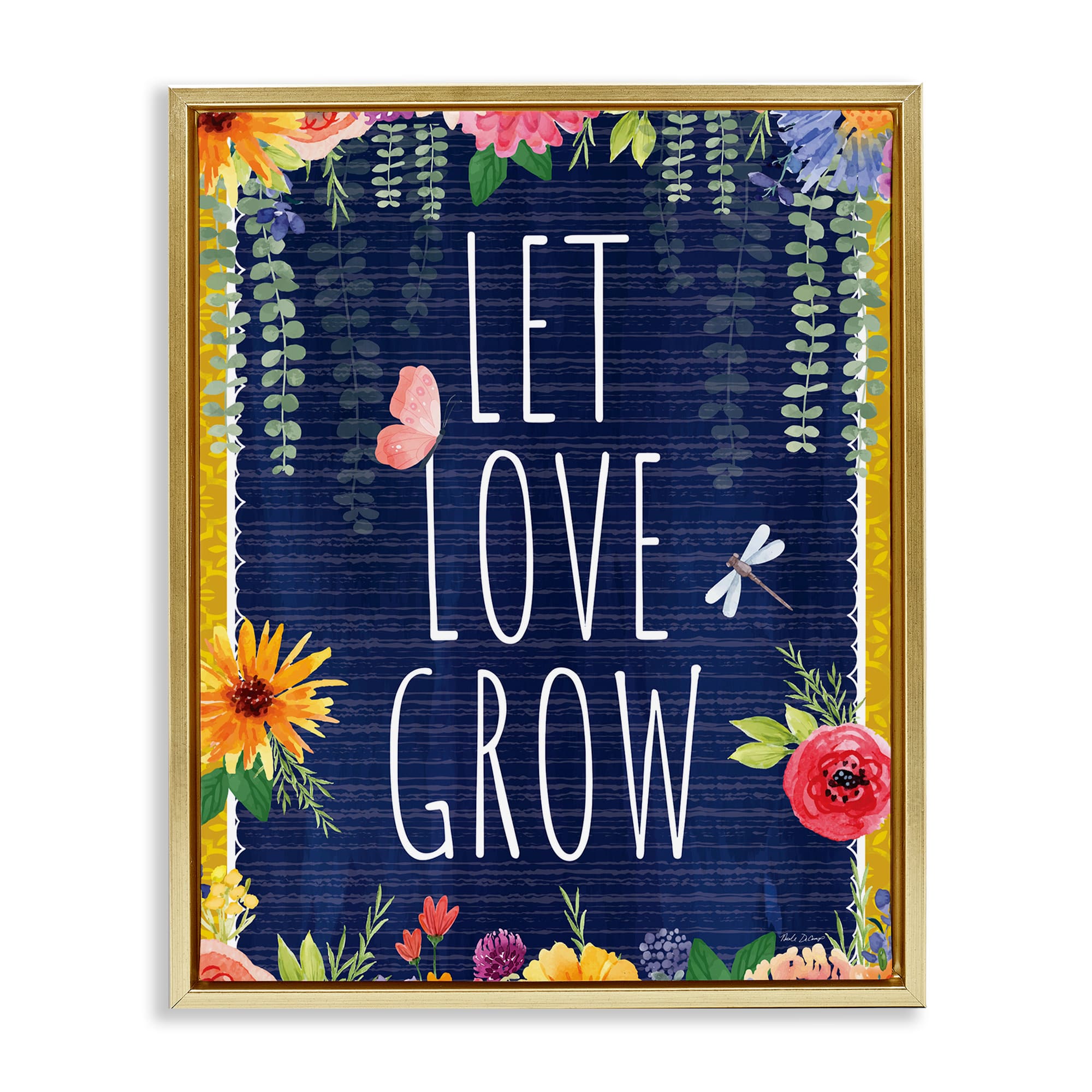 Stupell Industries BT-616-FFG-24X30 Let Love Grow Floral Border Framed Floater Canvas Wall Art 25 x 31