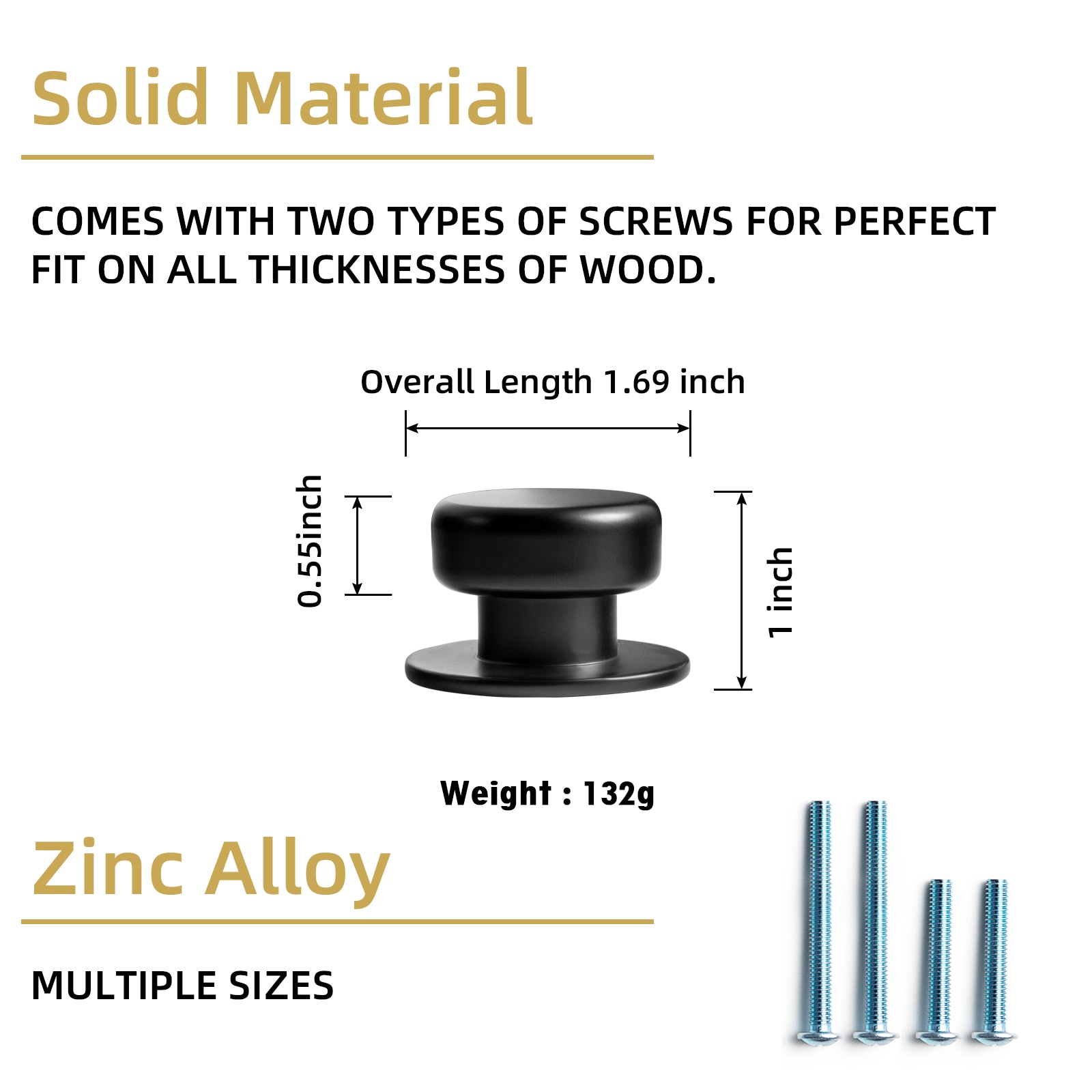 Miaokesen 1-11/16-in Matte Black Novelty Modern Cabinet Knob 6 -Pack in ...