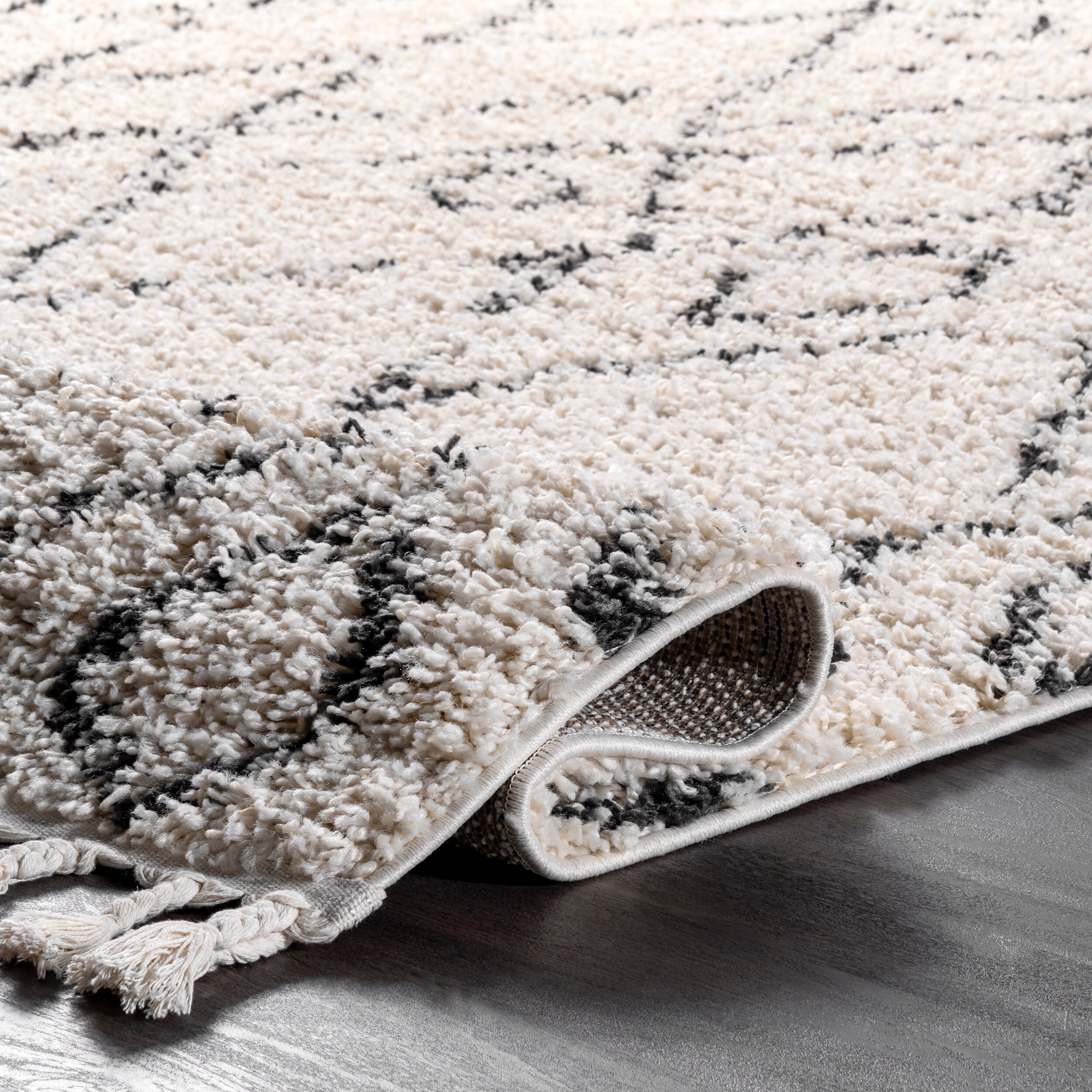 Off-White Geometric Shag Runner Rug, 2' 8" x 8'