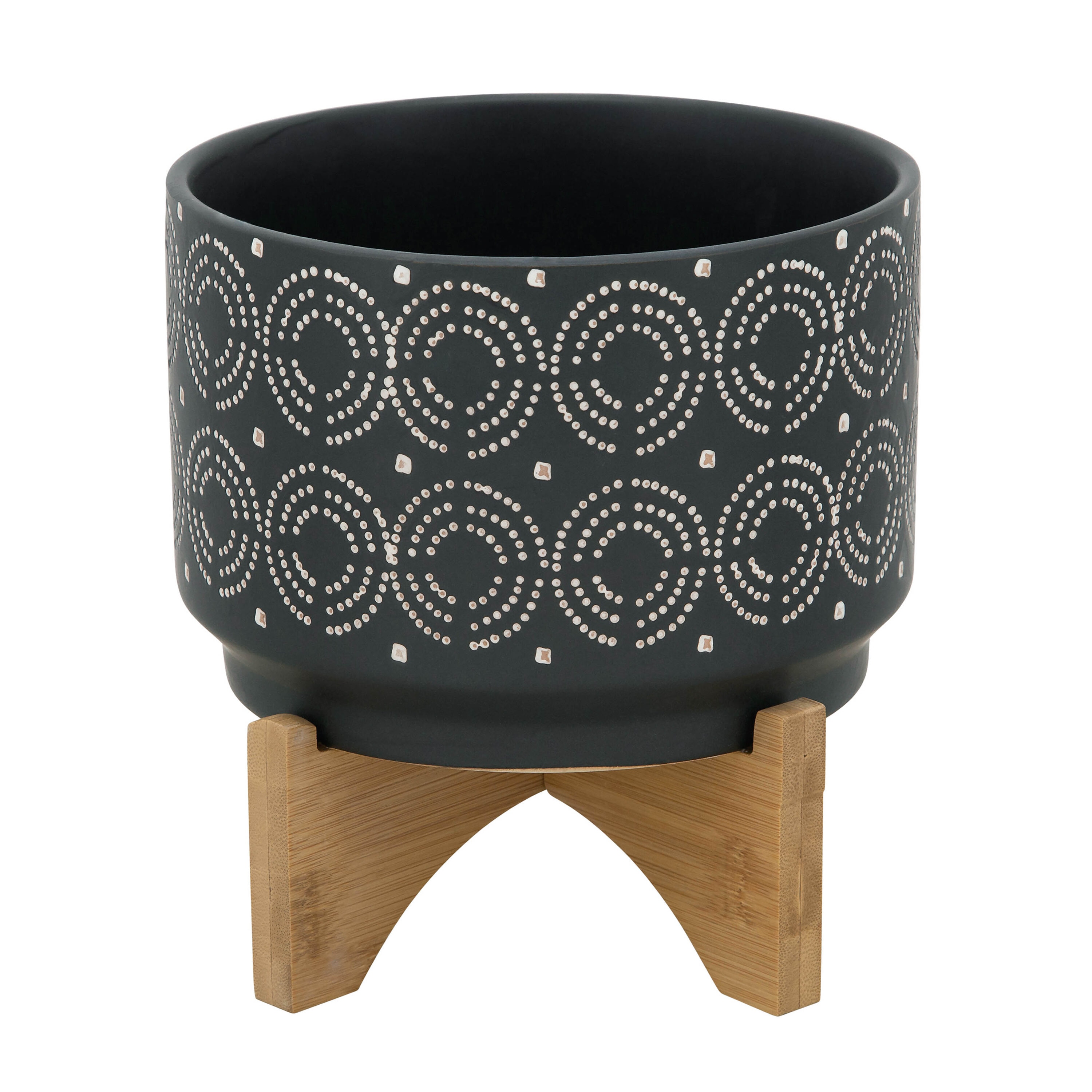 Siavonce XH06817 7.0-in W x 8-in H x 7-in D Black Ceramic Indoor/Outdoor Planter