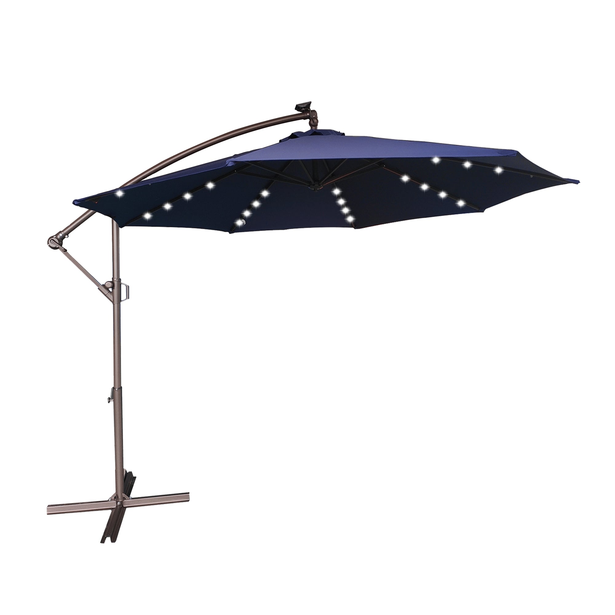 Mondawe MA-W1215582 11-ft Iron Navy Crank Offset Patio Umbrella with Lights
