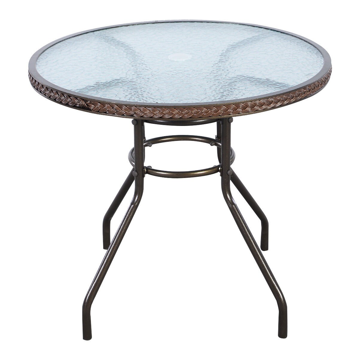 small round glass patio table