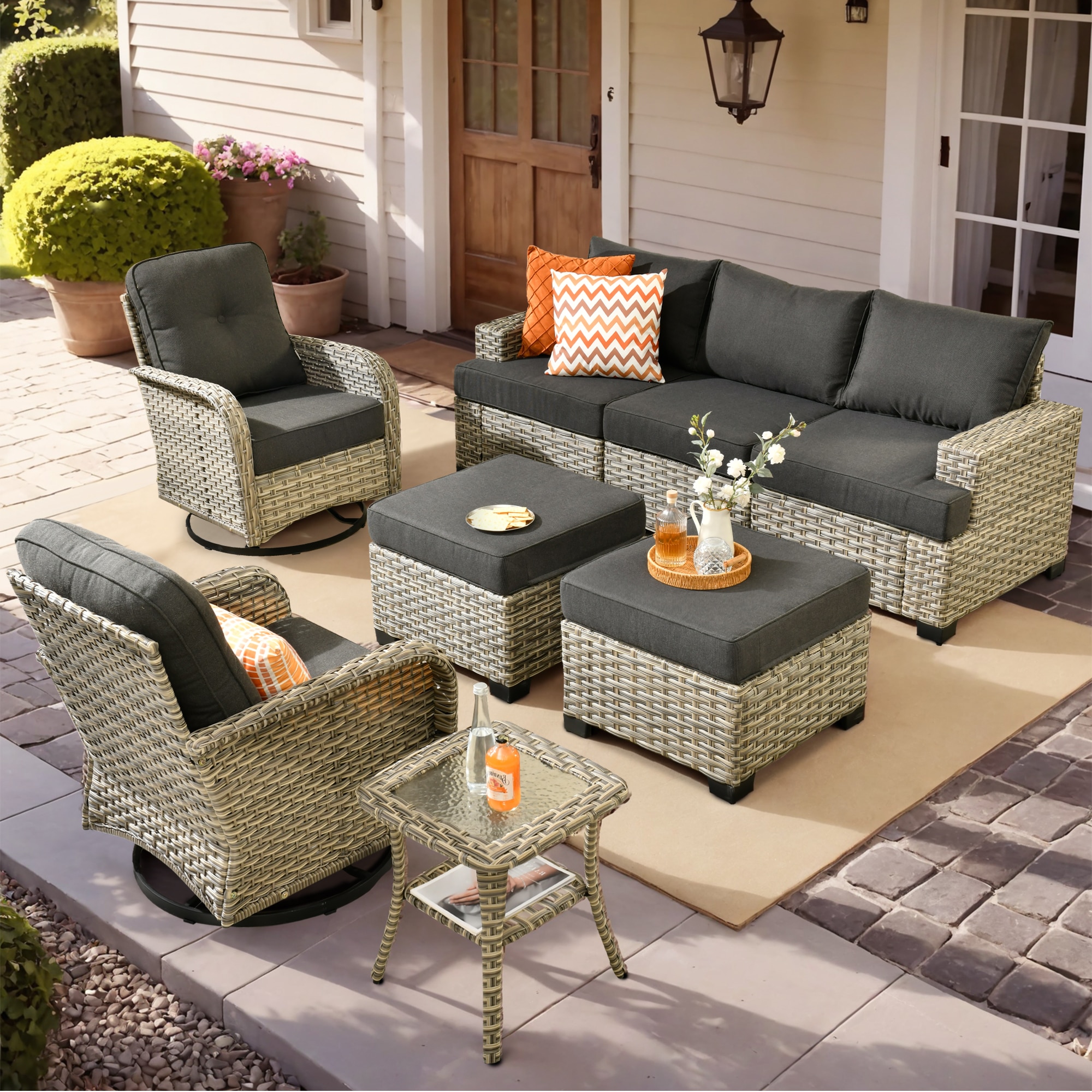 Caodoc L5-VYZTBS108-1 VYZTBS Rattan Outdoor Sectional with Black Cushions and Wicker Frame